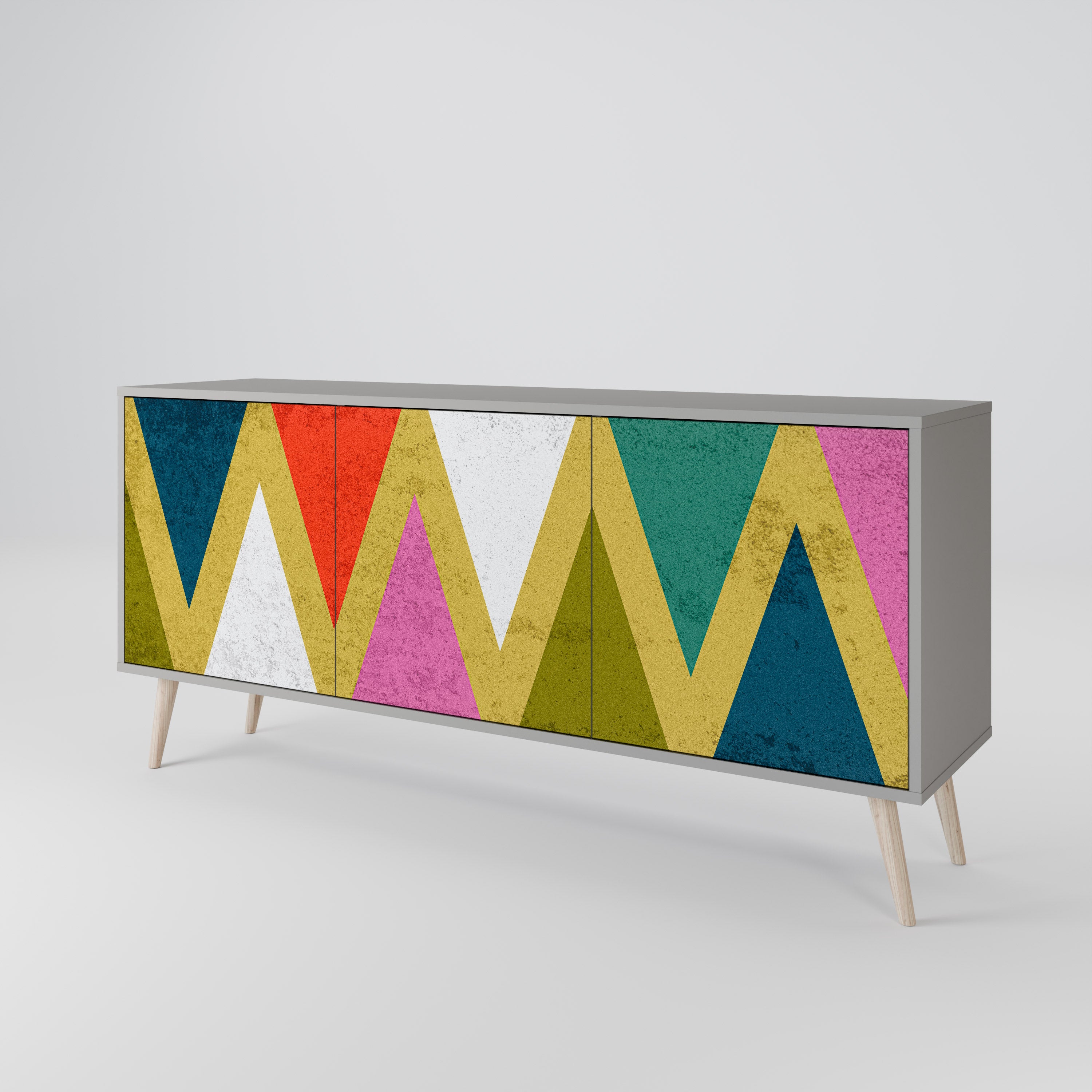 Aparador de 3 puertas COLORFUL TRIANGLES en acabado gris