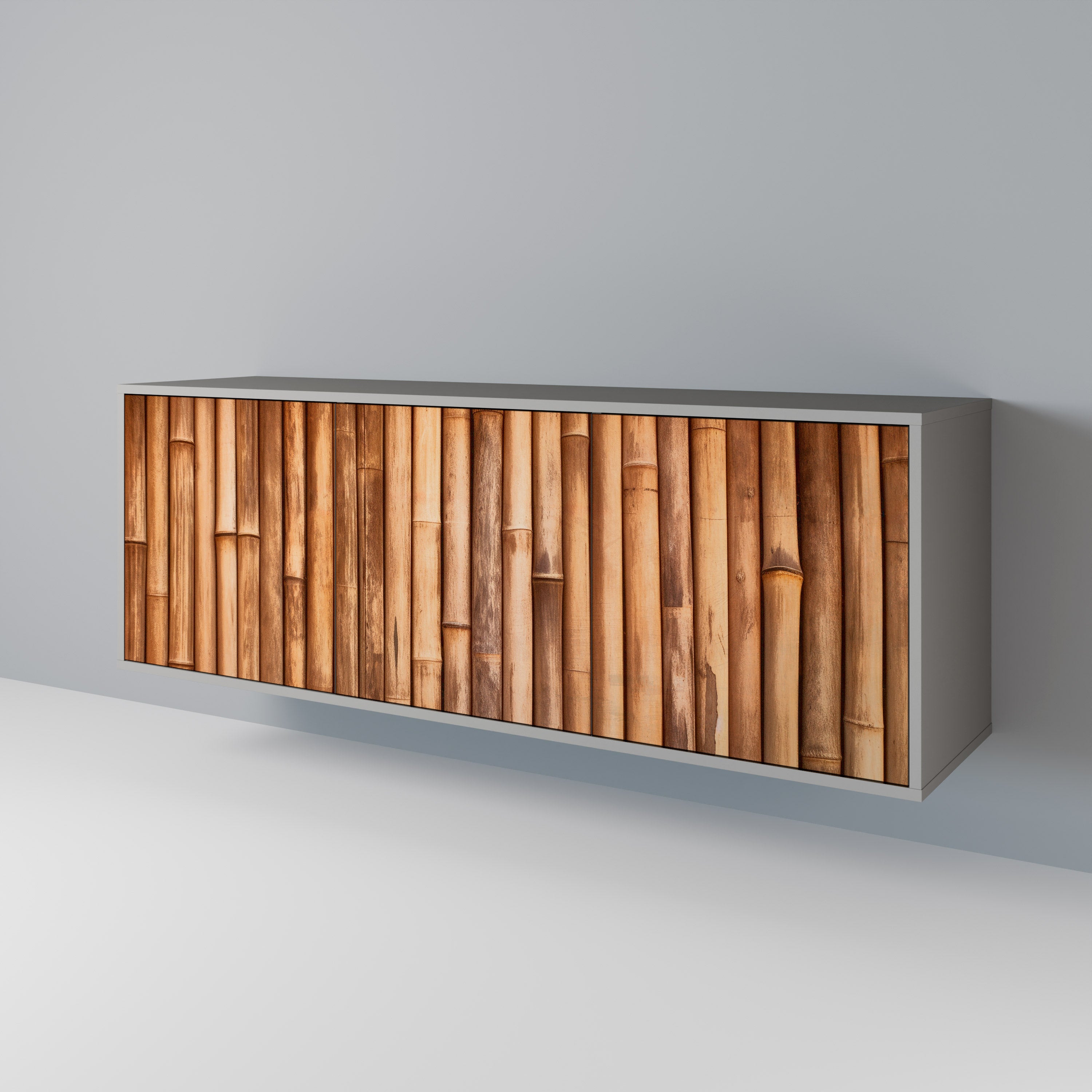 Aparador de 3 puertas de madera natural en acabado gris