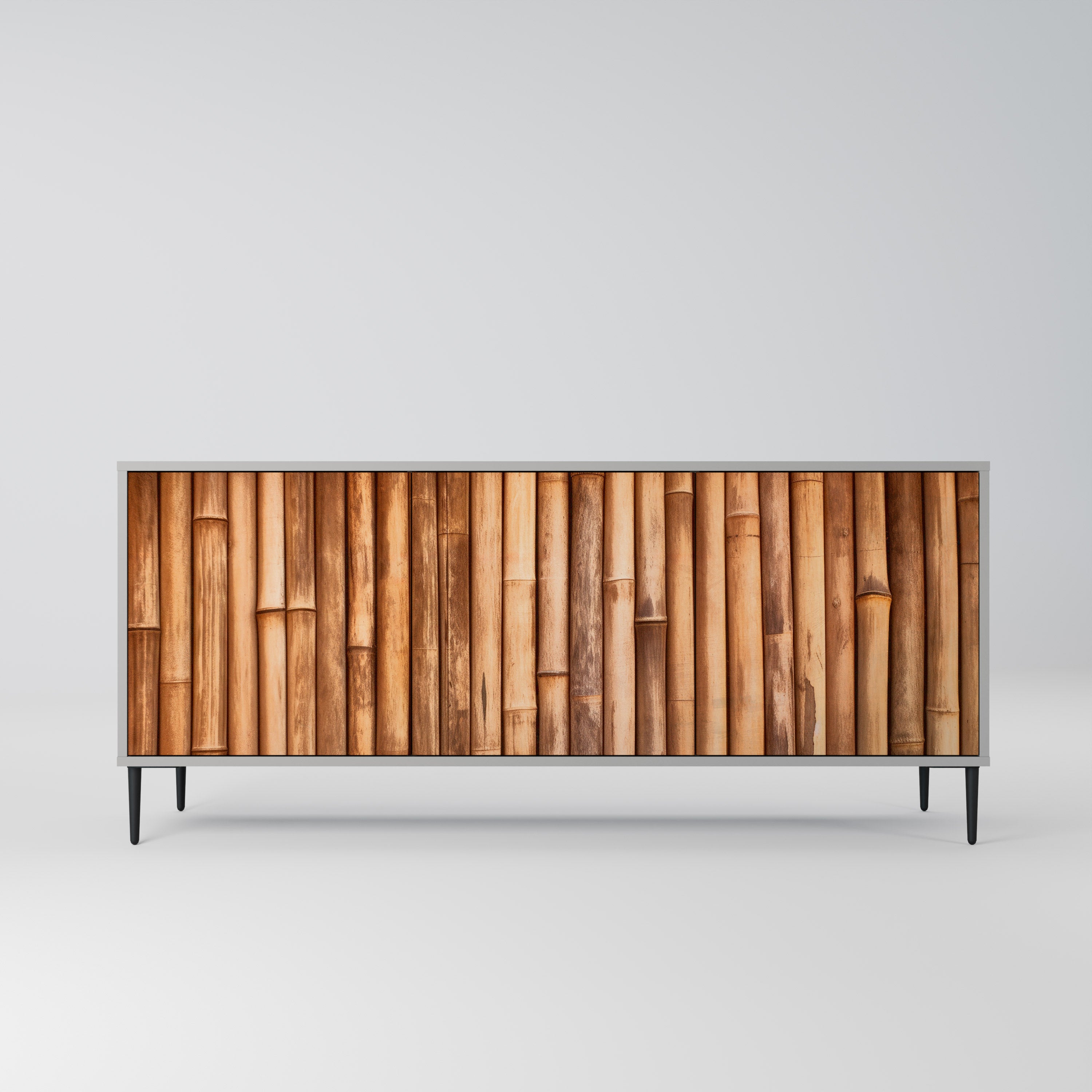 Aparador de 3 puertas de madera natural en acabado gris