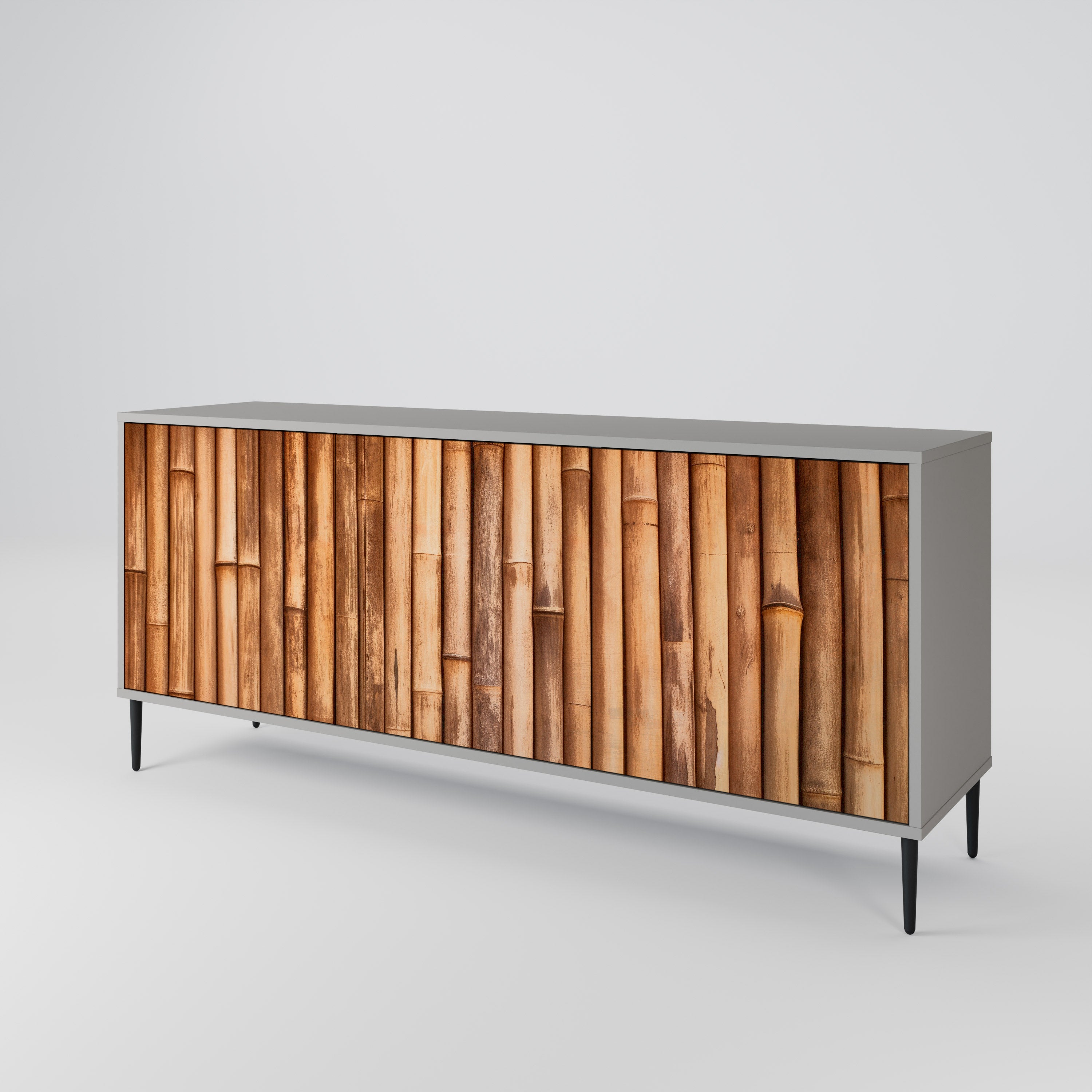 Aparador de 3 puertas de madera natural en acabado gris
