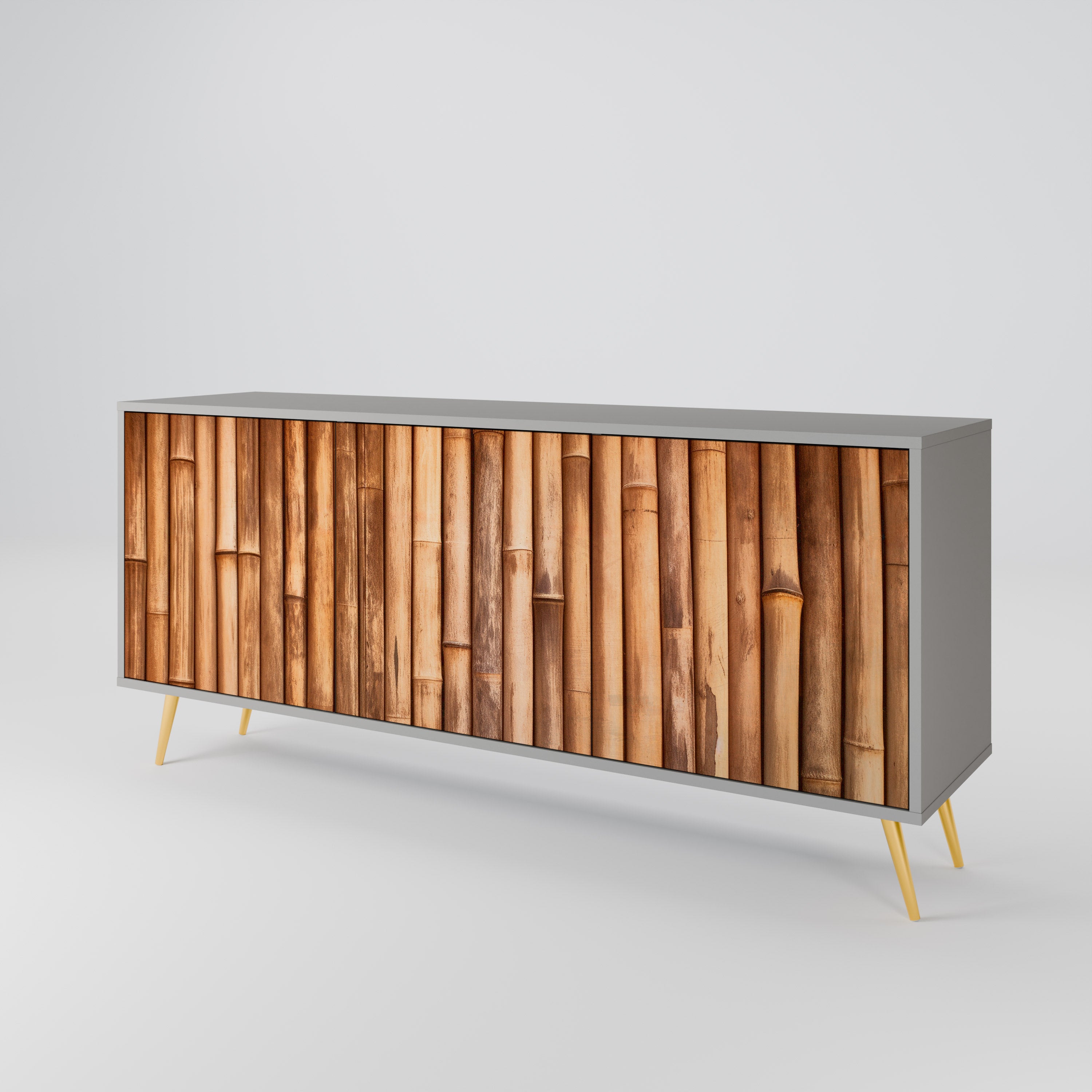 Aparador de 3 puertas de madera natural en acabado gris