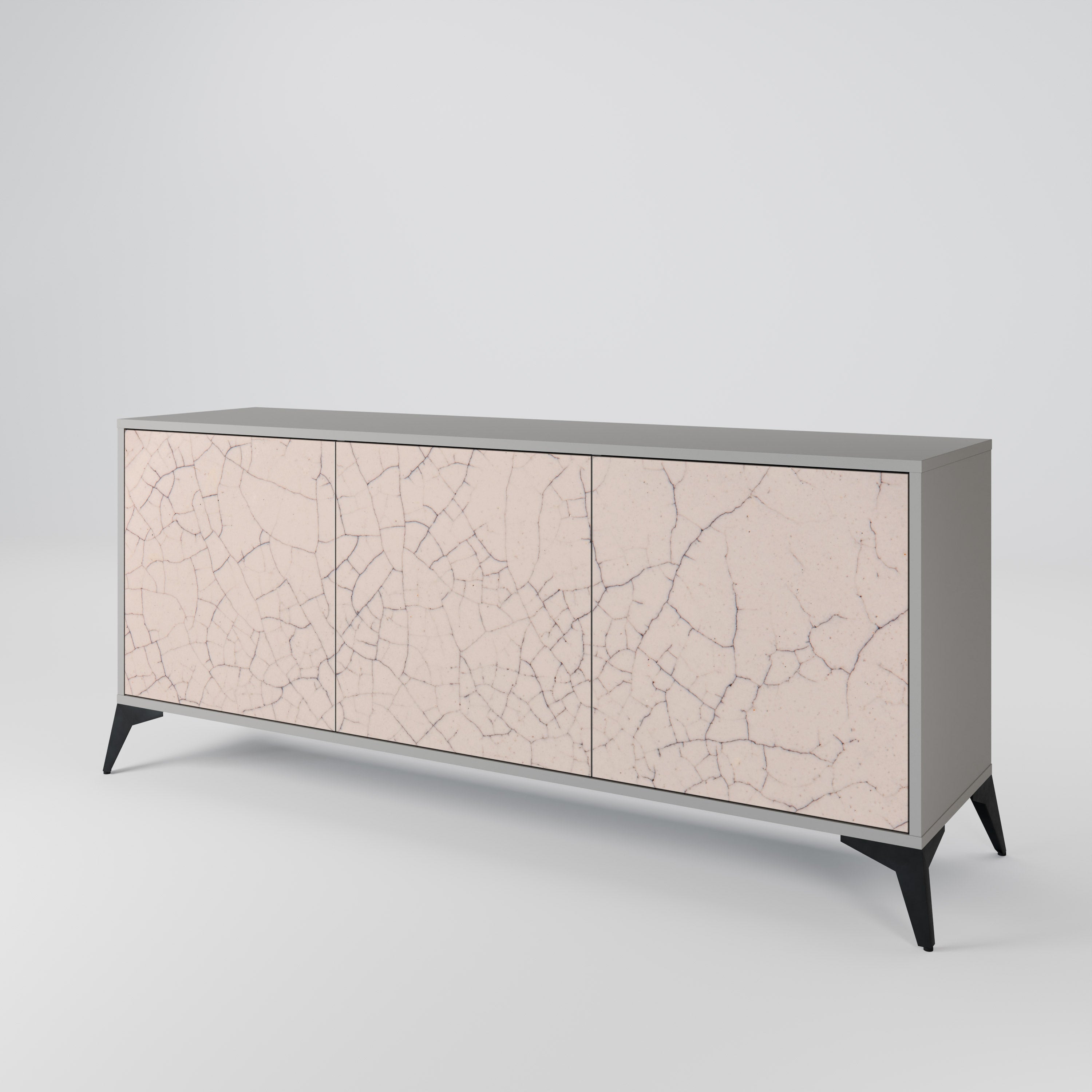 Aparador de 3 puertas con textura cerámica en acabado gris