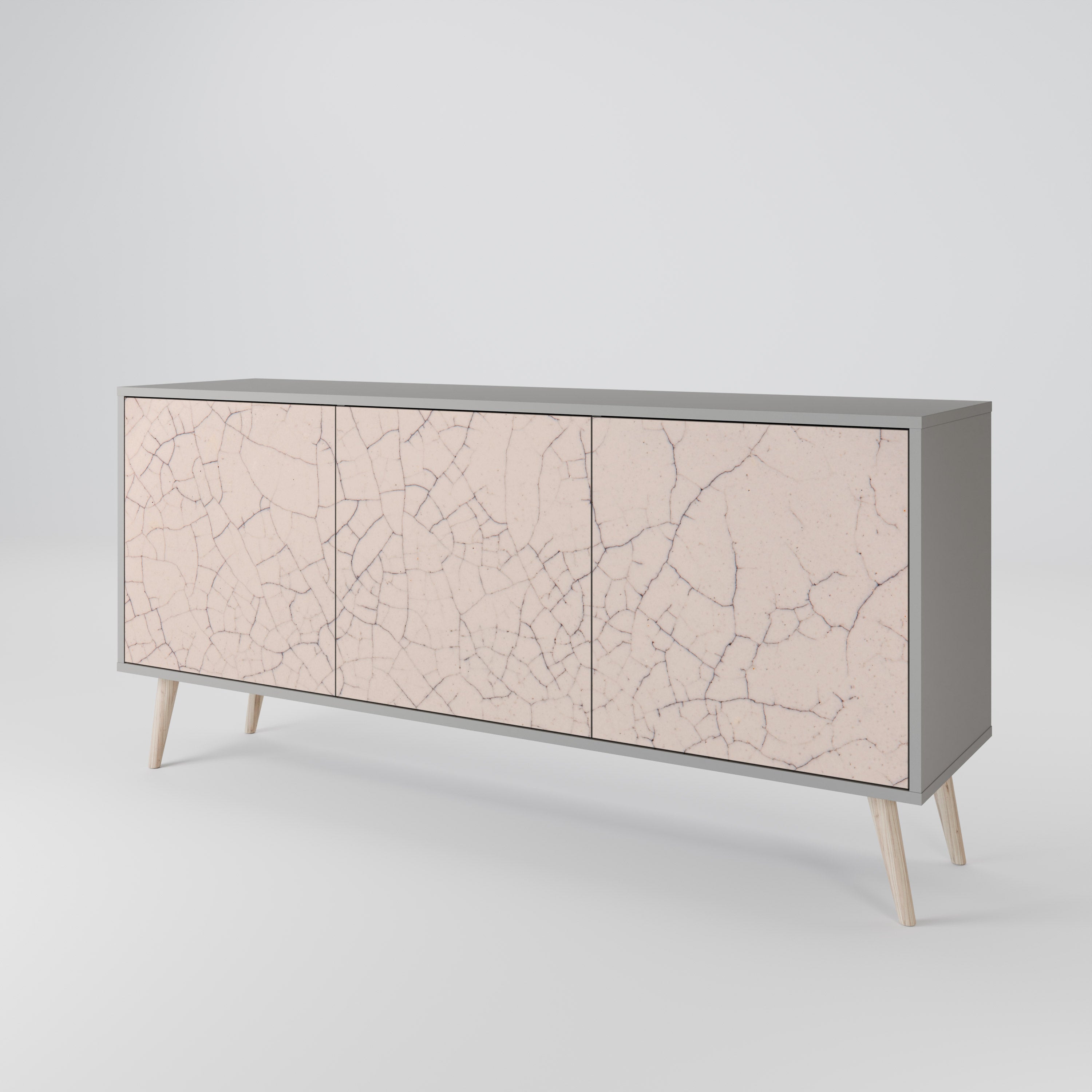Aparador de 3 puertas con textura cerámica en acabado gris