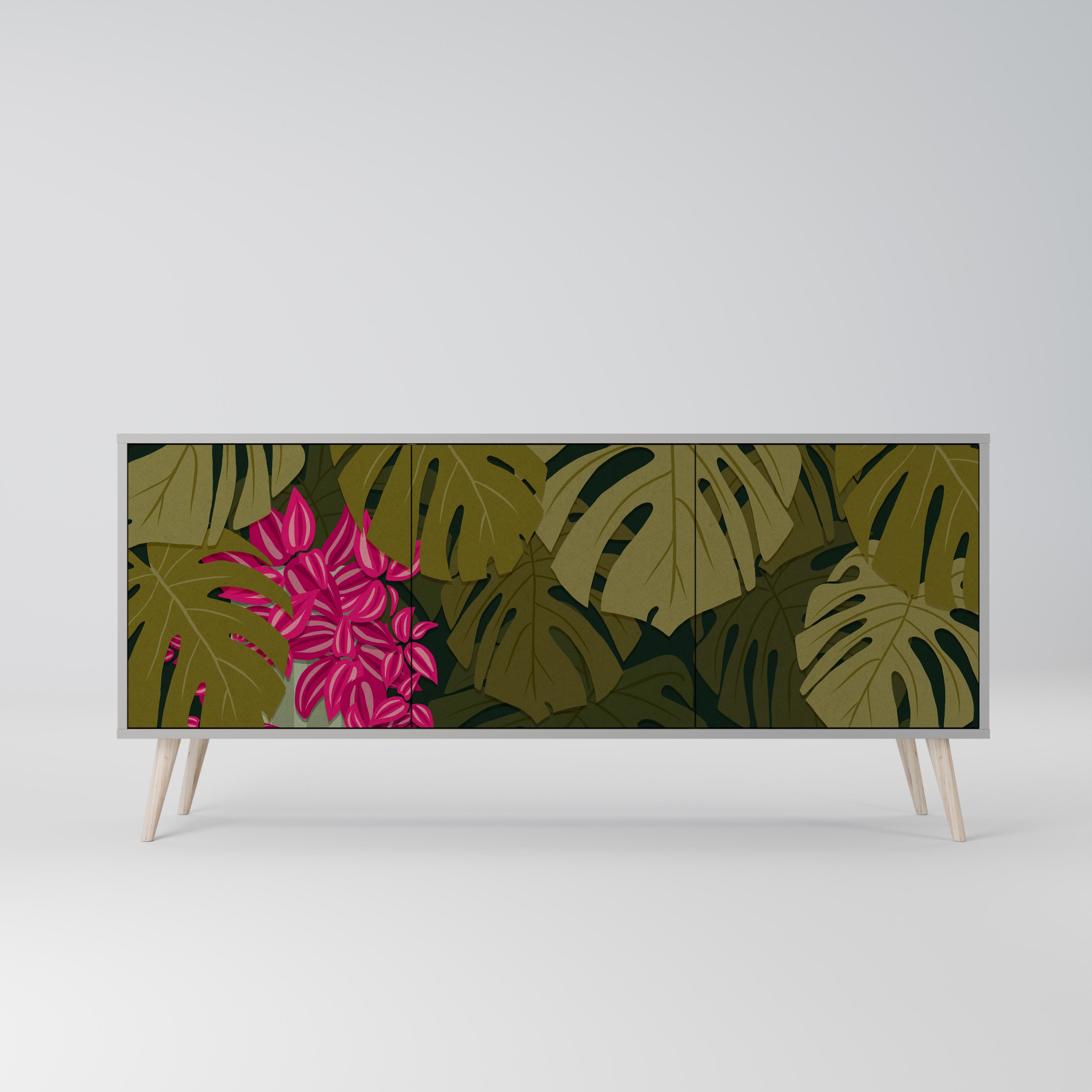 Aparador TROPICAL BEAUTY de 3 puertas en acabado gris
