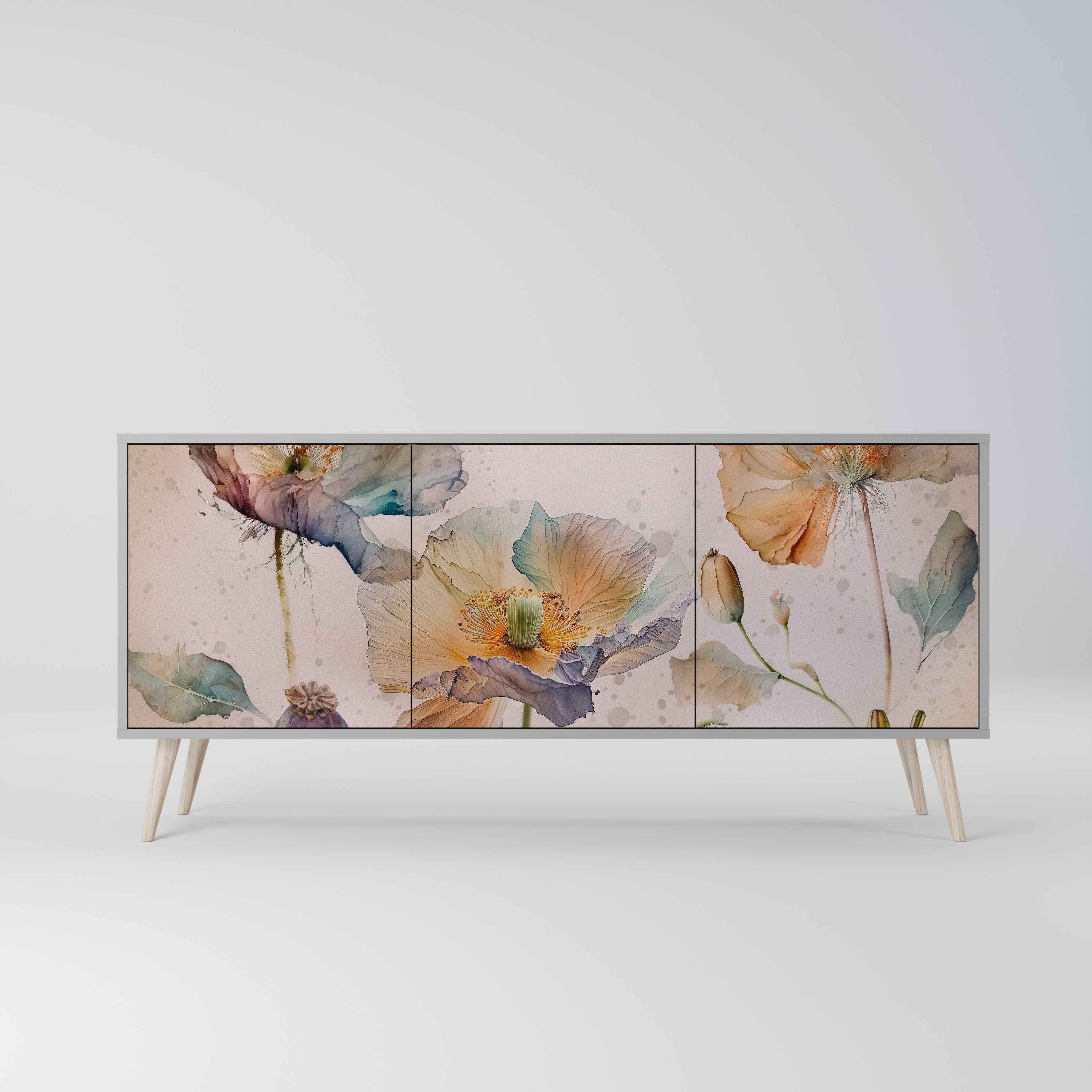 Aparador SOFTEN POPPY de 3 puertas en acabado gris