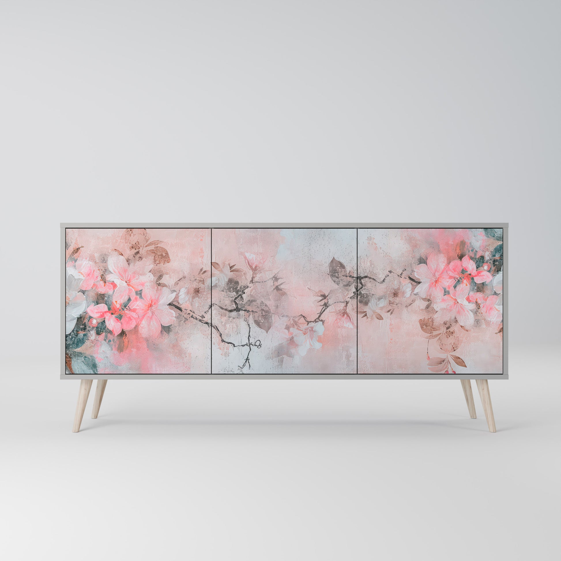 Aparador de 3 puertas CHERRY BLOSSOM en acabado gris