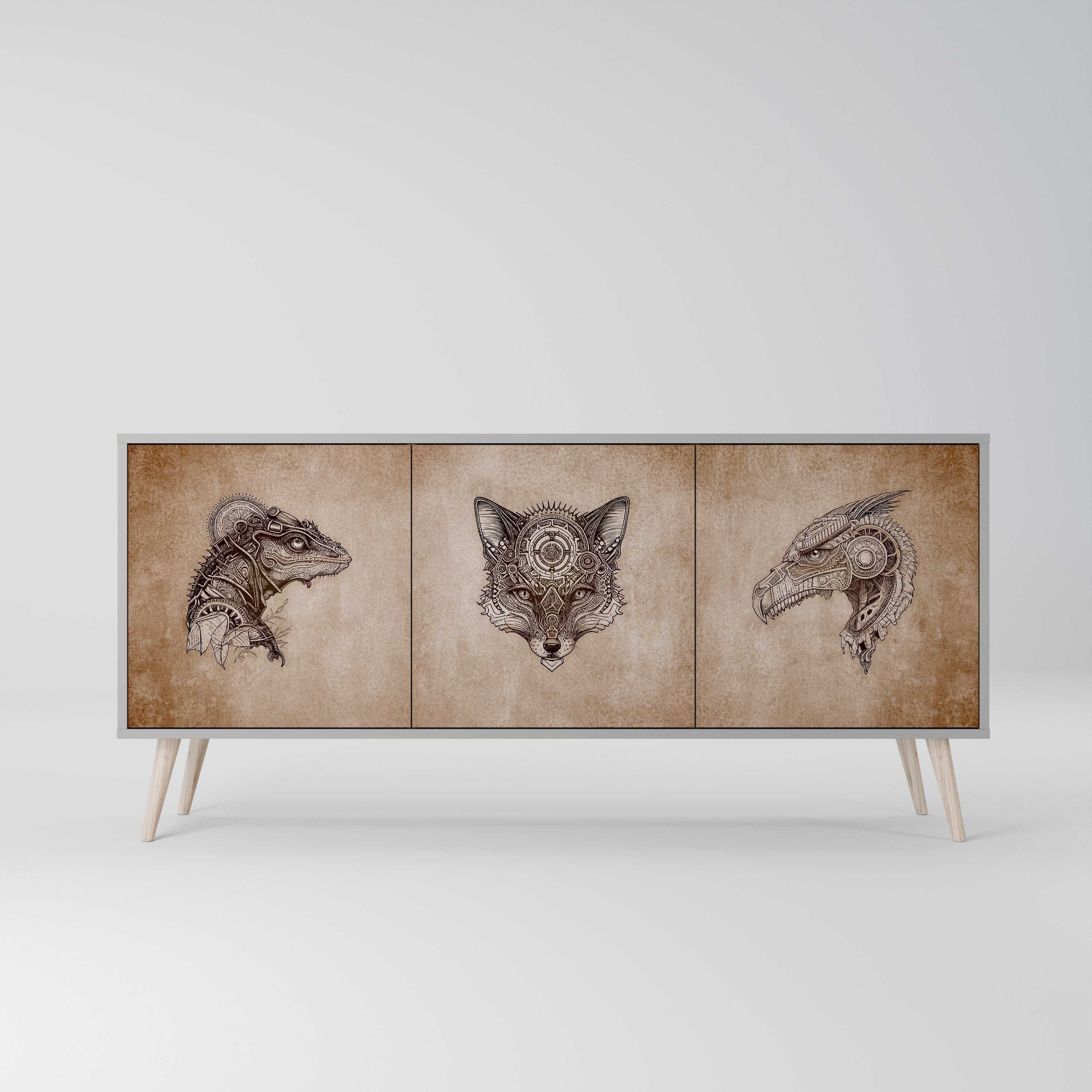 Aparador STEAMPUNK CLAN de 3 puertas en acabado gris