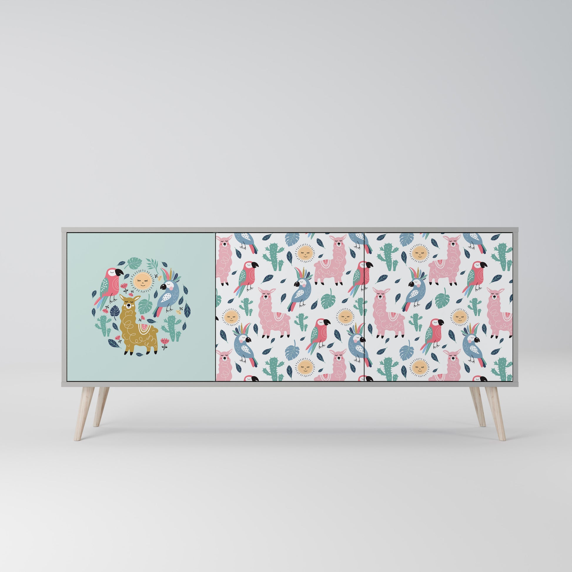 Aparador de 3 puertas COLORFUL ALPACAS en acabado gris