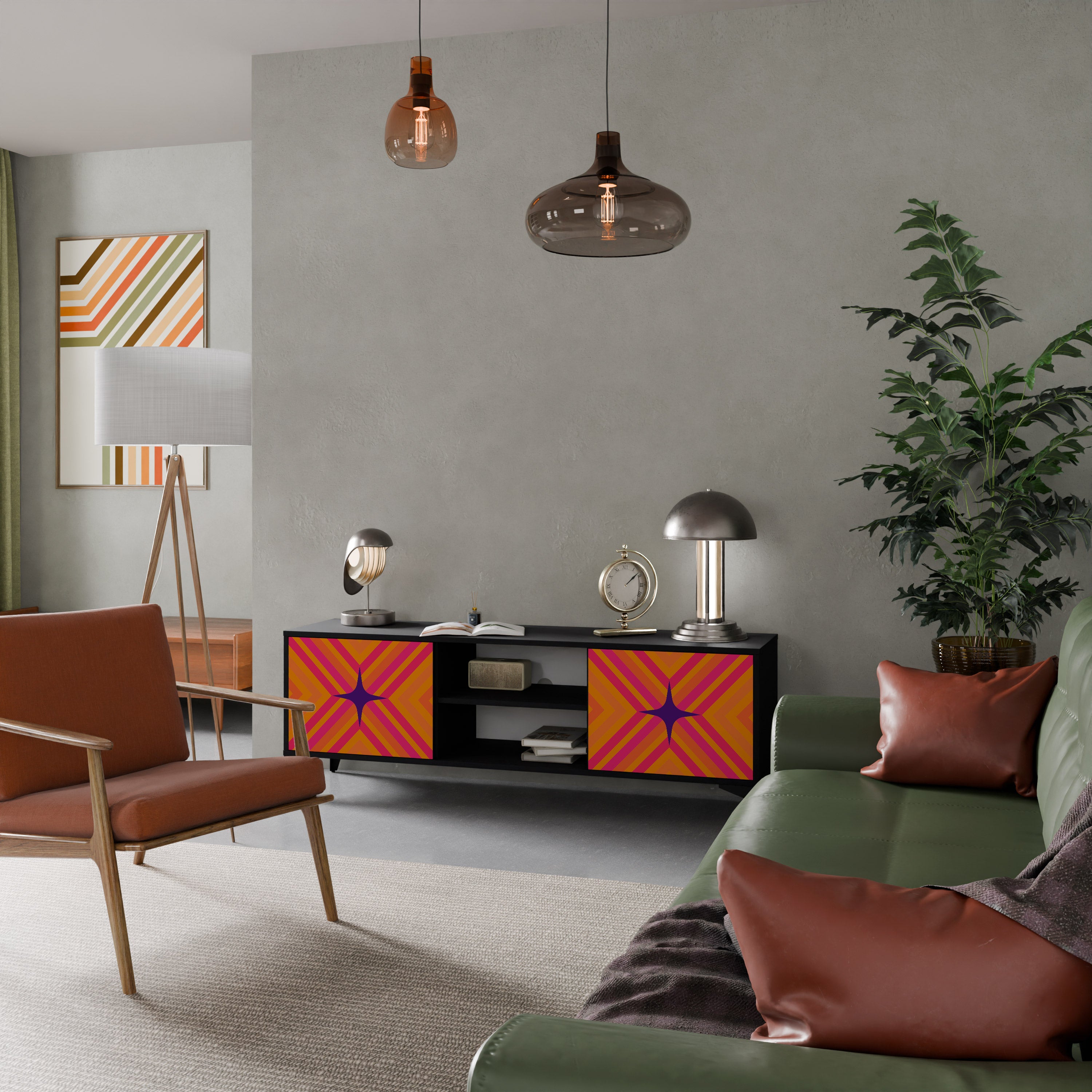 Mueble de TV de 2 puertas GEOMETRIC BRILLIANCE en acabado negro