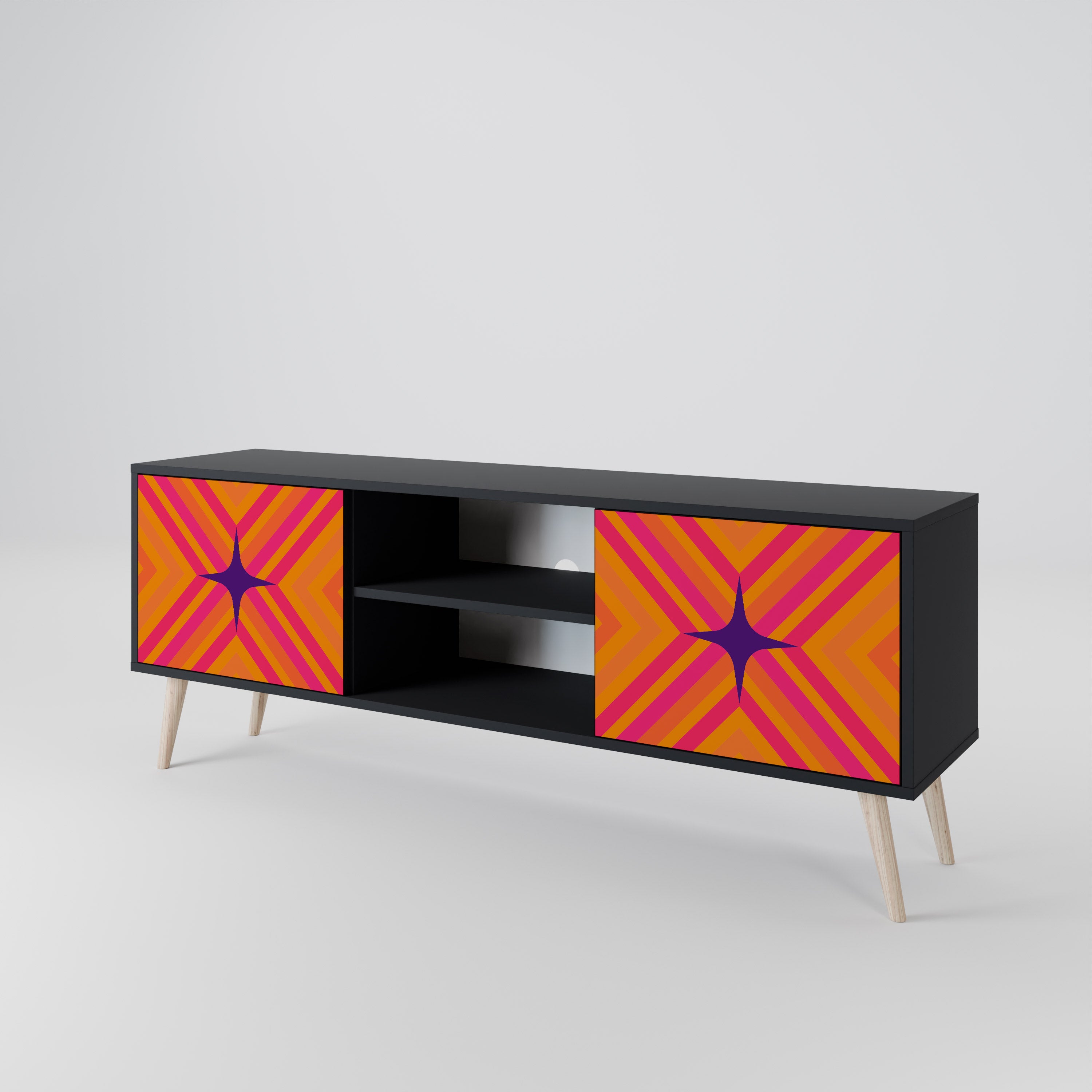 Mueble de TV de 2 puertas GEOMETRIC BRILLIANCE en acabado negro