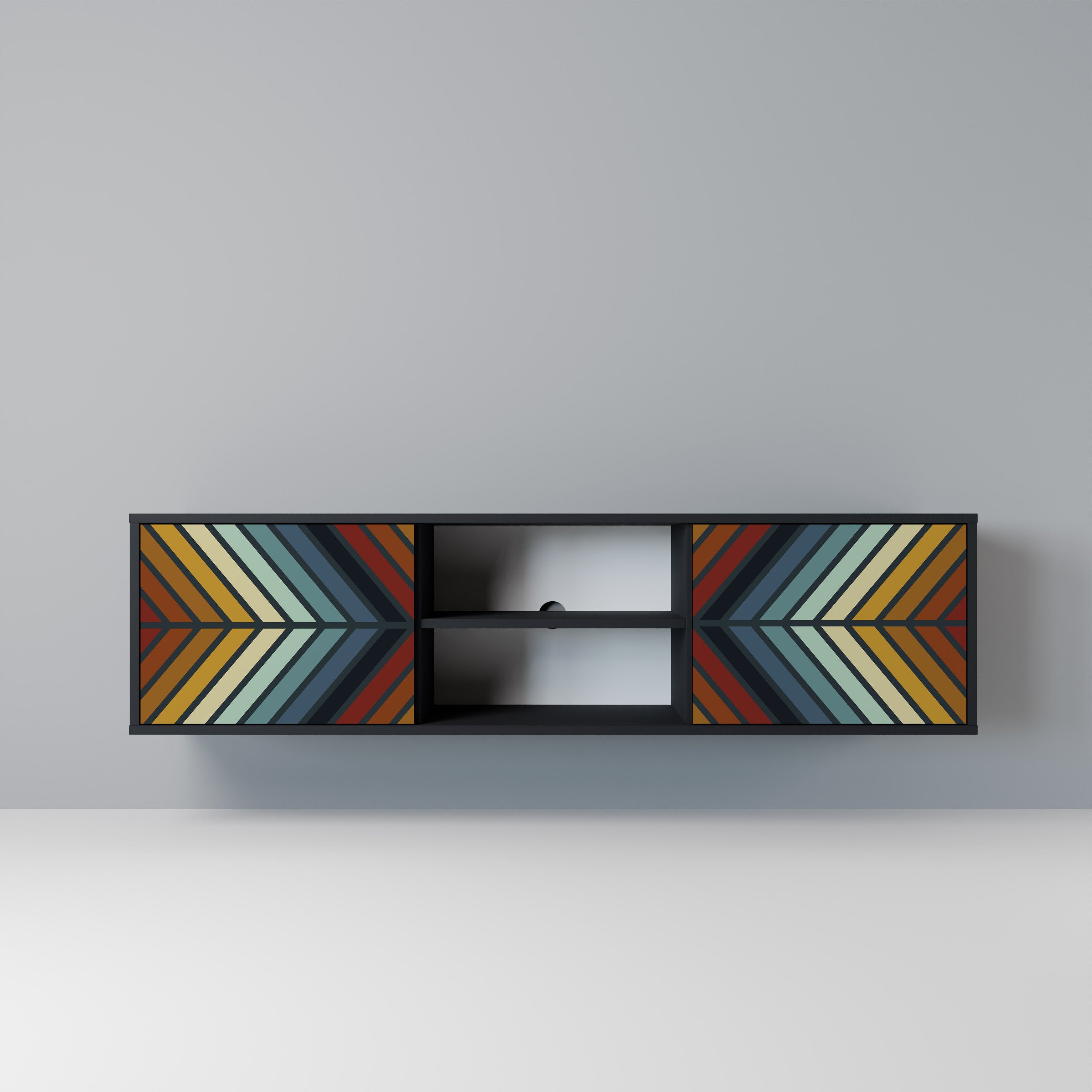 Mueble de TV INDIGENOUS ZIGZAG de 2 puertas con acabado negro
