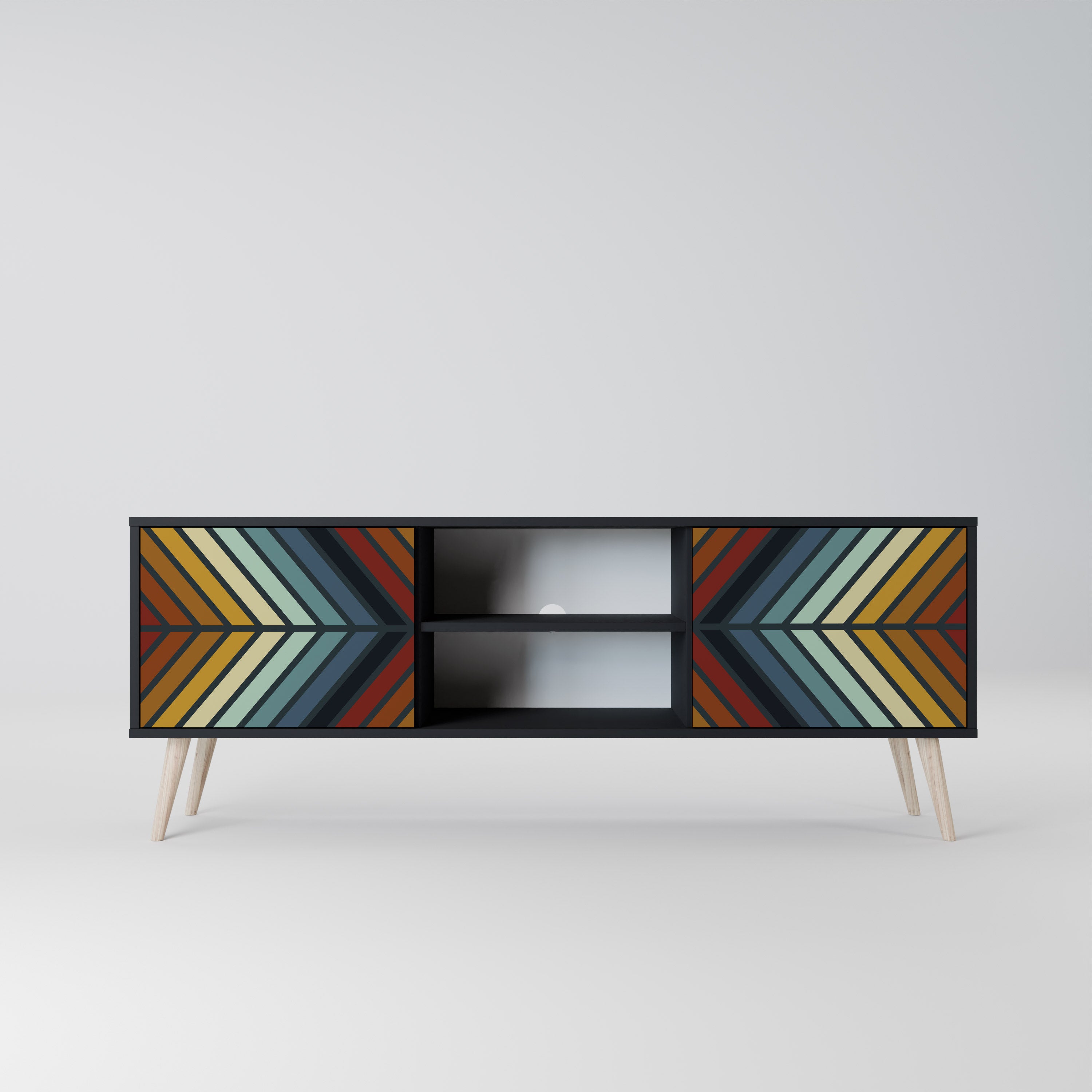 Mueble de TV INDIGENOUS ZIGZAG de 2 puertas con acabado negro
