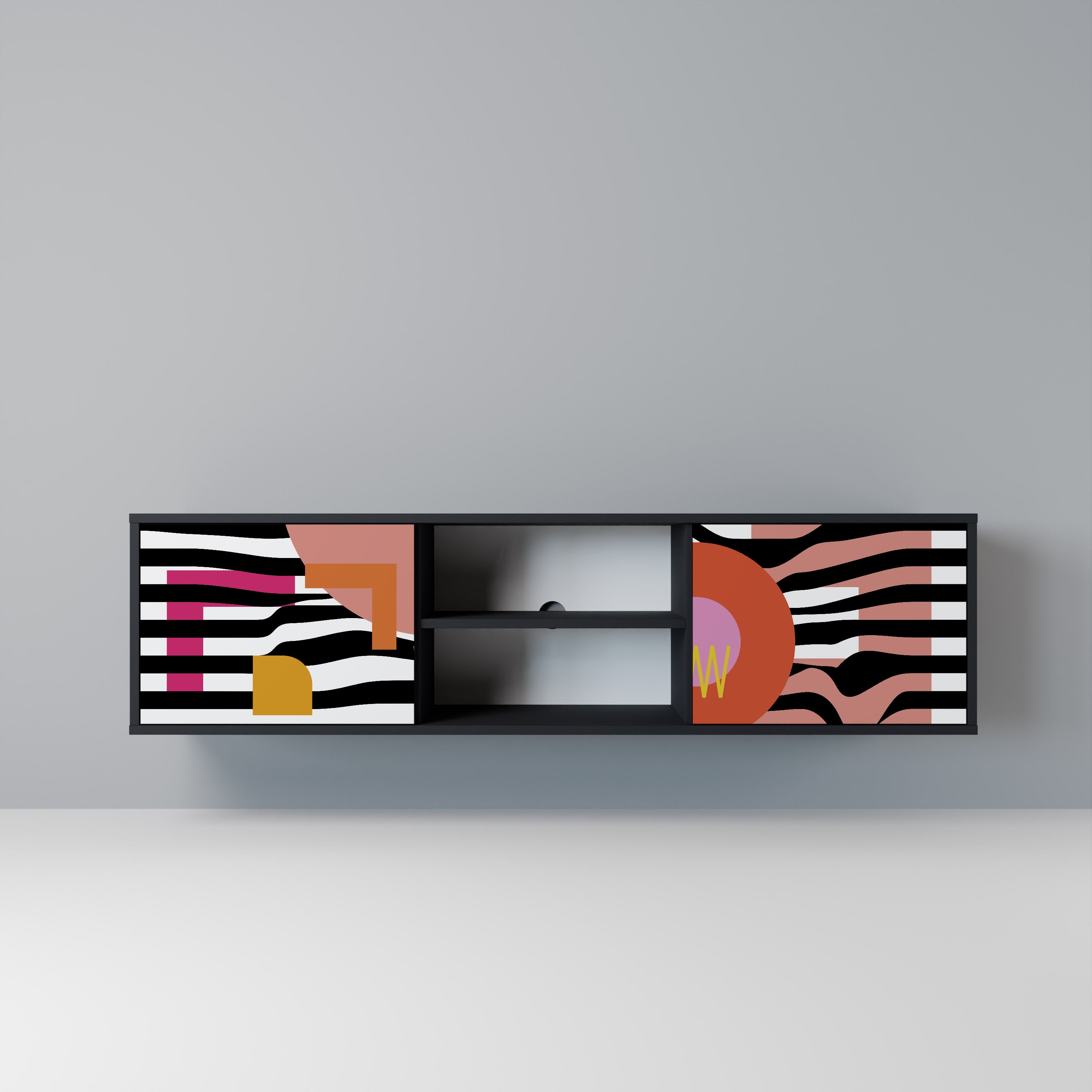 Mueble de TV de 2 puertas ABSTRACTO CROMÁTICO en acabado negro