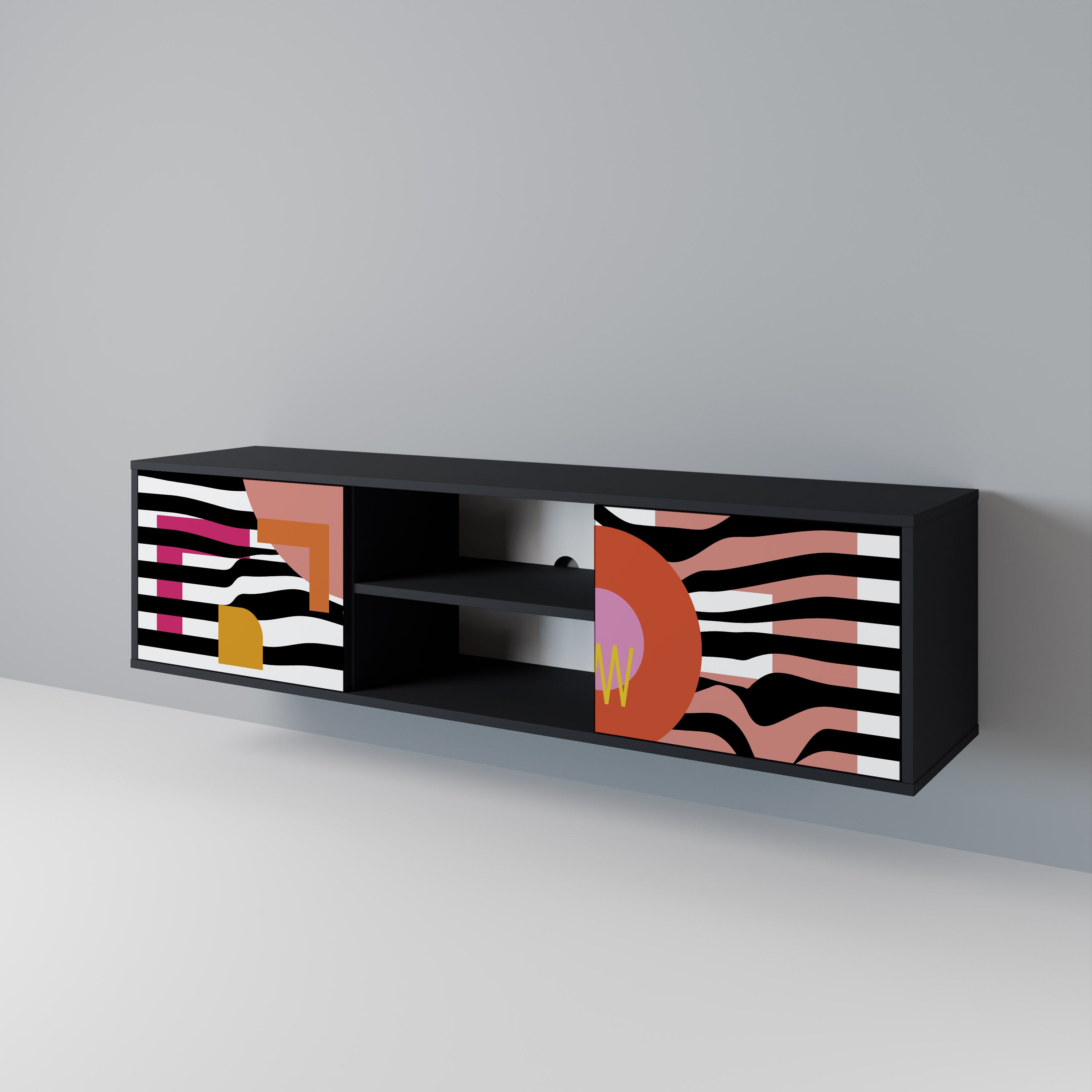 Mueble de TV de 2 puertas ABSTRACTO CROMÁTICO en acabado negro