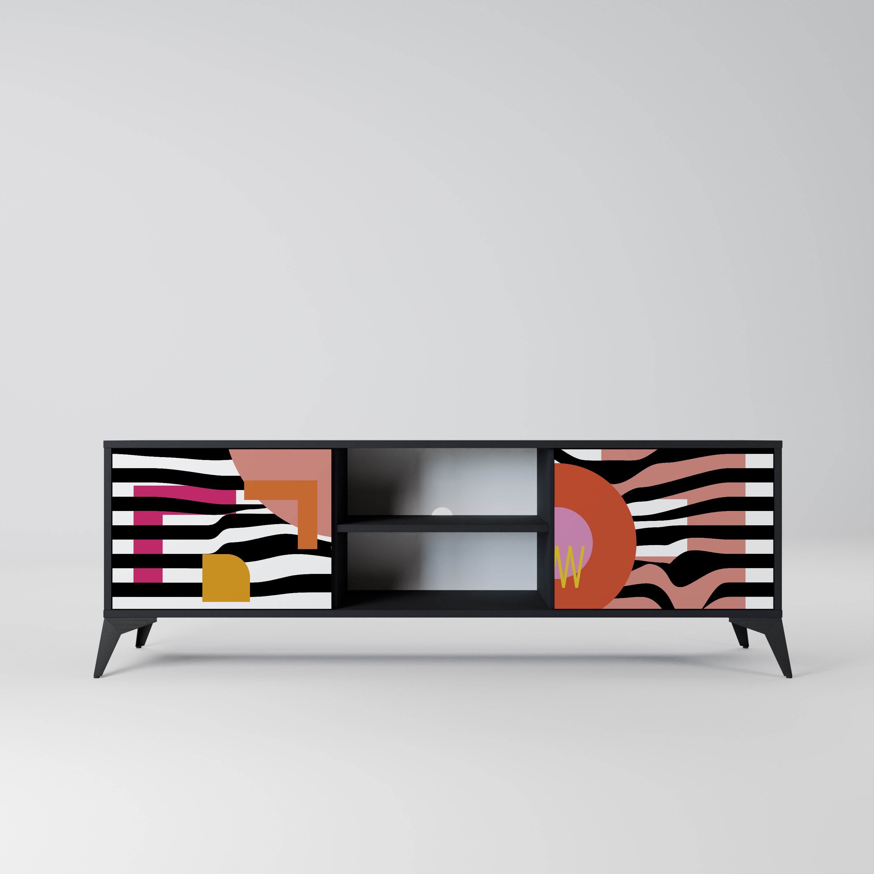 Mueble de TV de 2 puertas ABSTRACTO CROMÁTICO en acabado negro