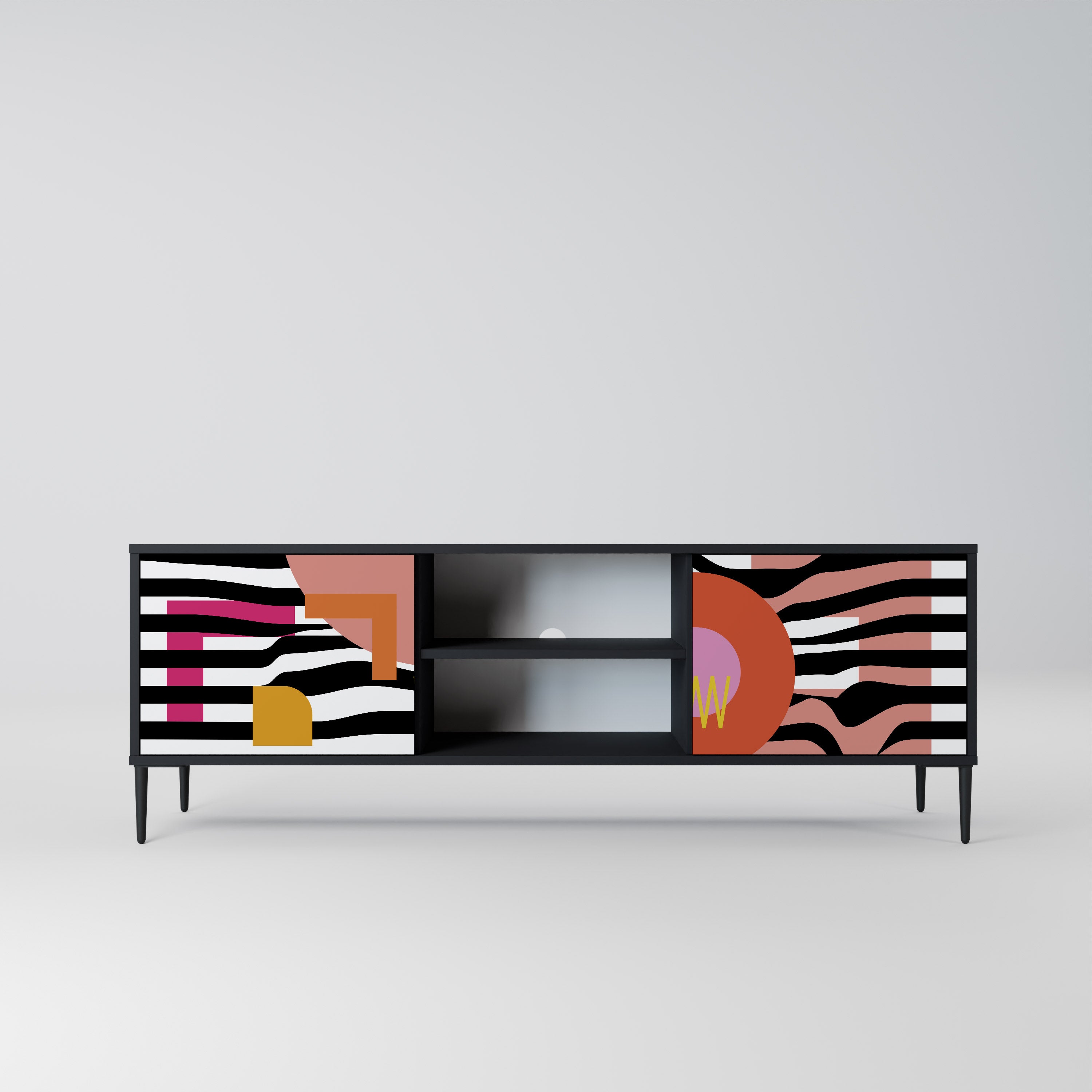Mueble de TV de 2 puertas ABSTRACTO CROMÁTICO en acabado negro