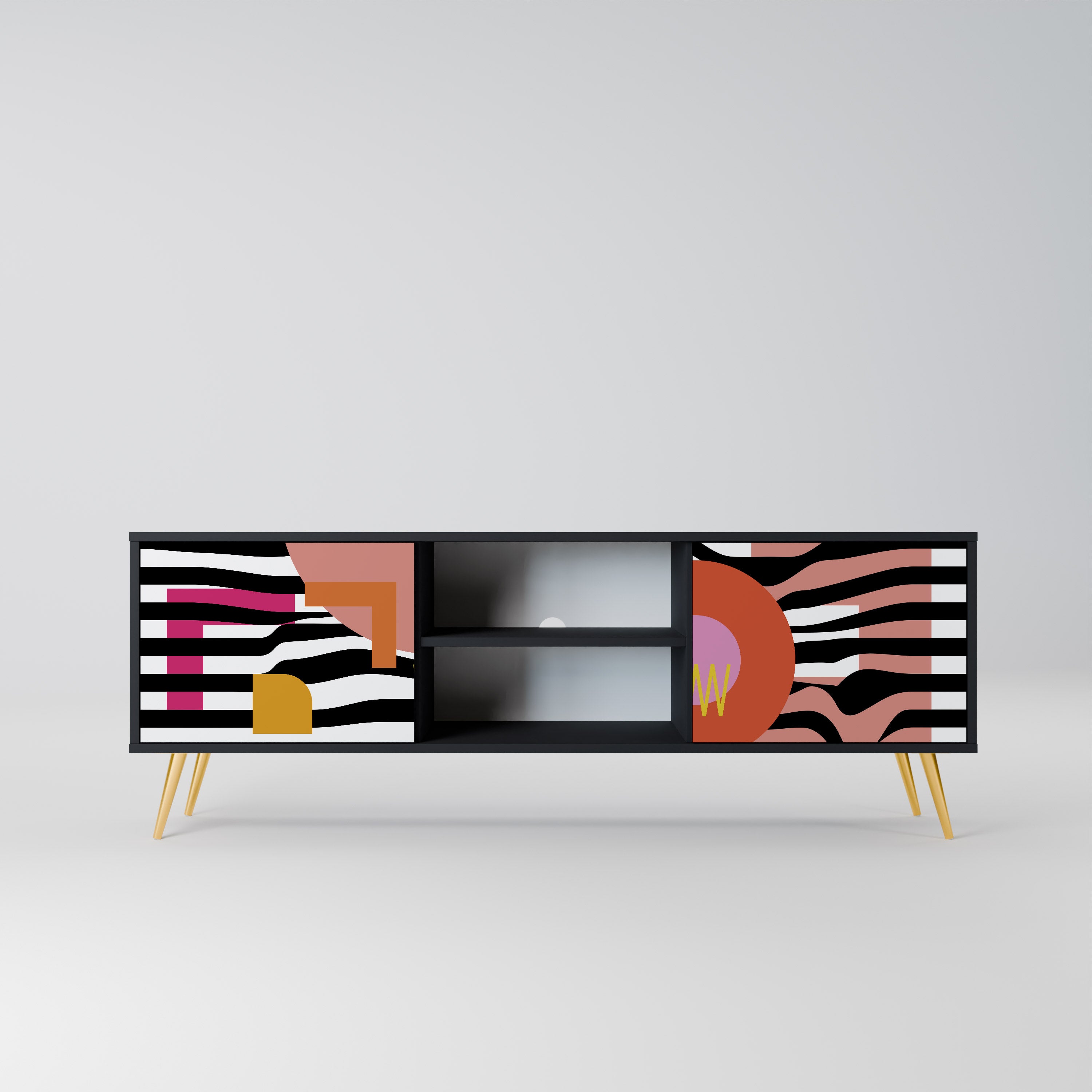 Mueble de TV de 2 puertas ABSTRACTO CROMÁTICO en acabado negro