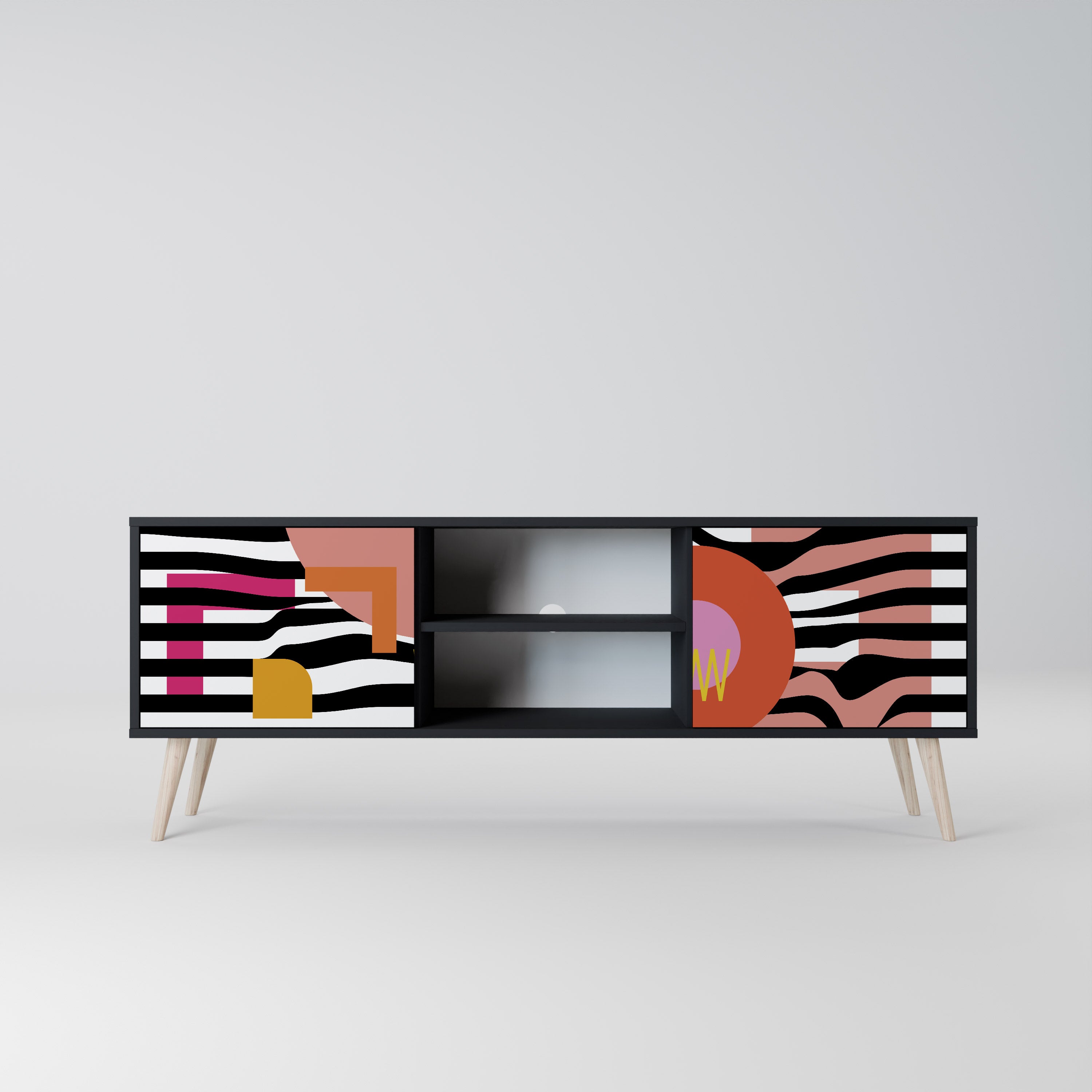 Mueble de TV de 2 puertas ABSTRACTO CROMÁTICO en acabado negro