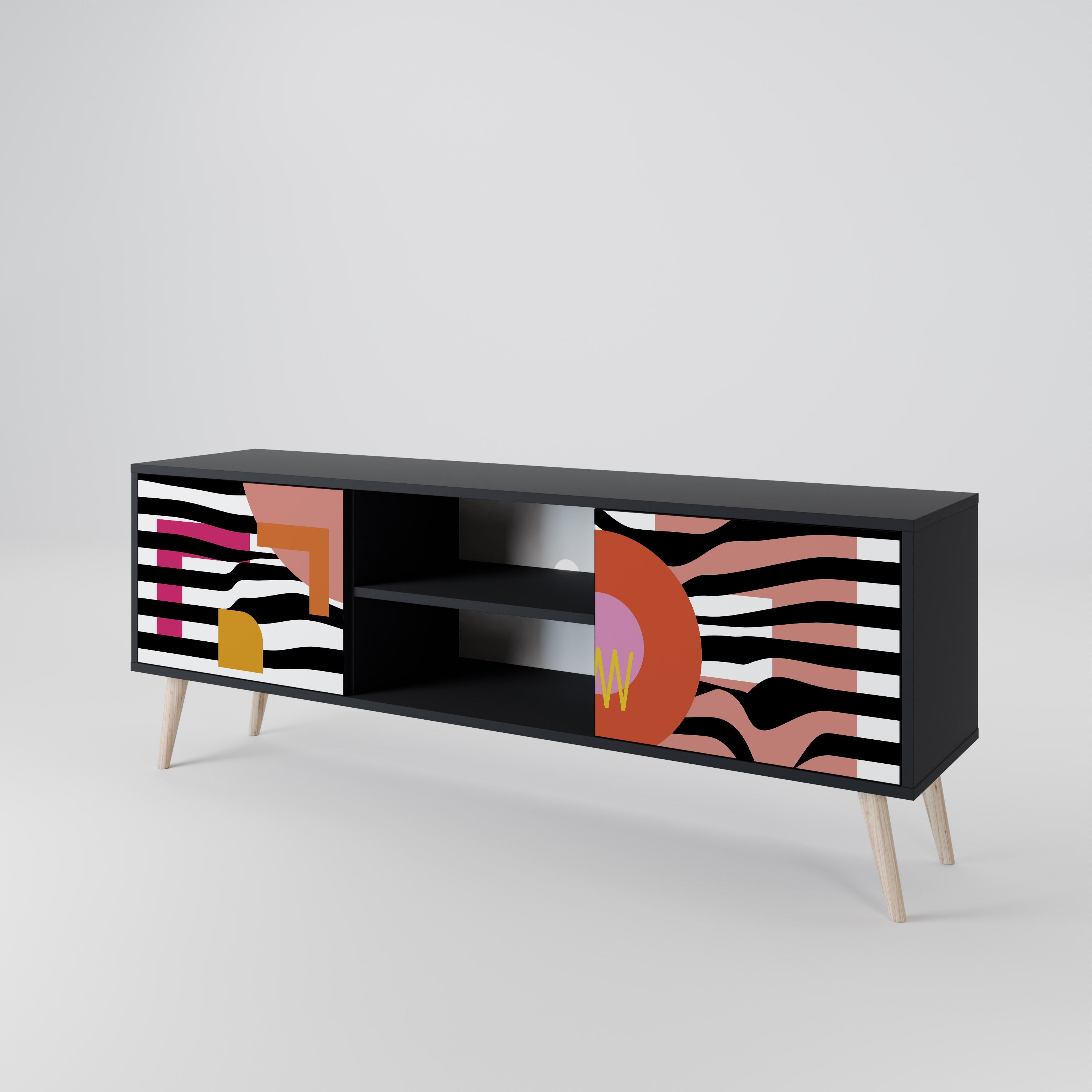Mueble de TV de 2 puertas ABSTRACTO CROMÁTICO en acabado negro