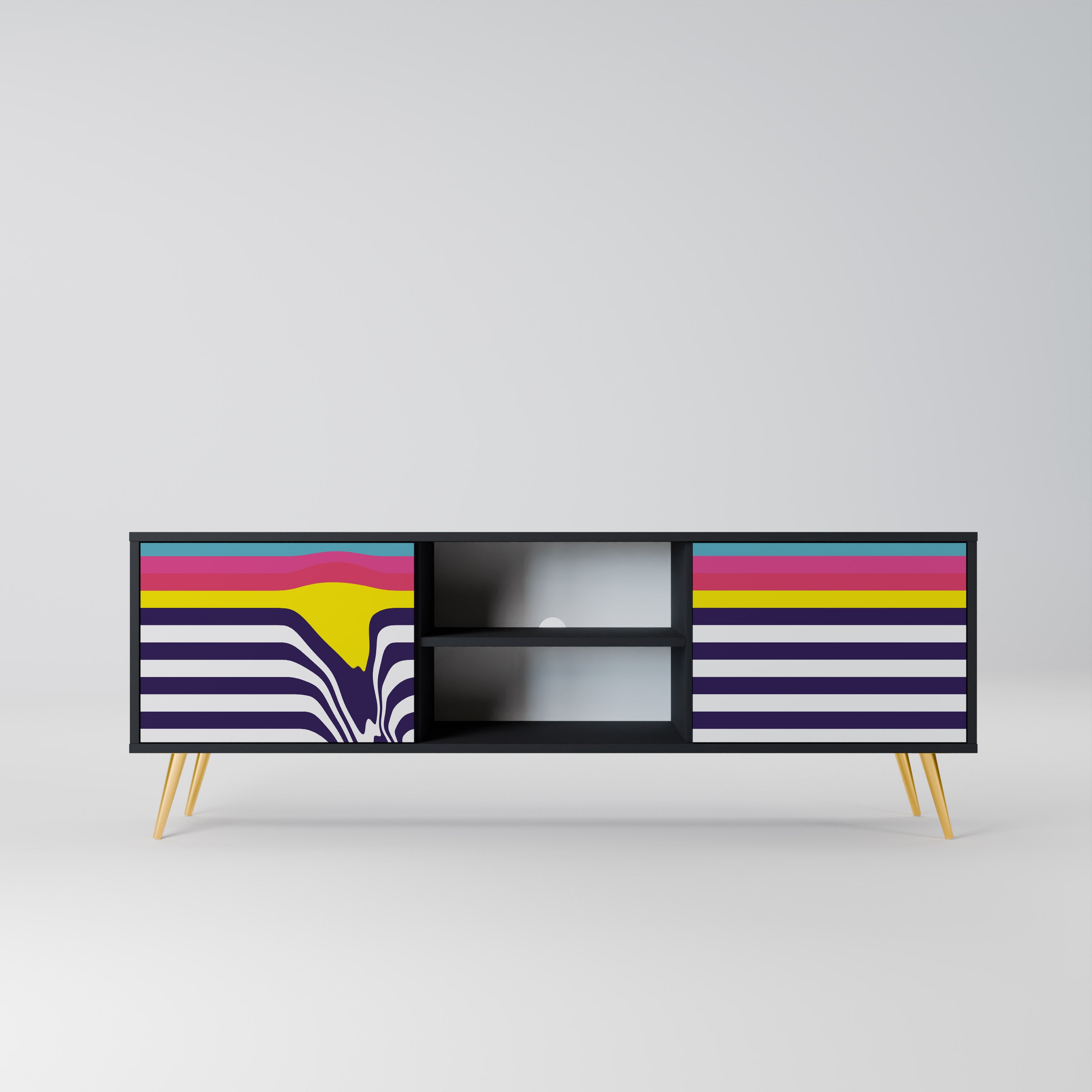 Mueble de TV de 2 puertas COLORFUL DIVERSION con acabado negro