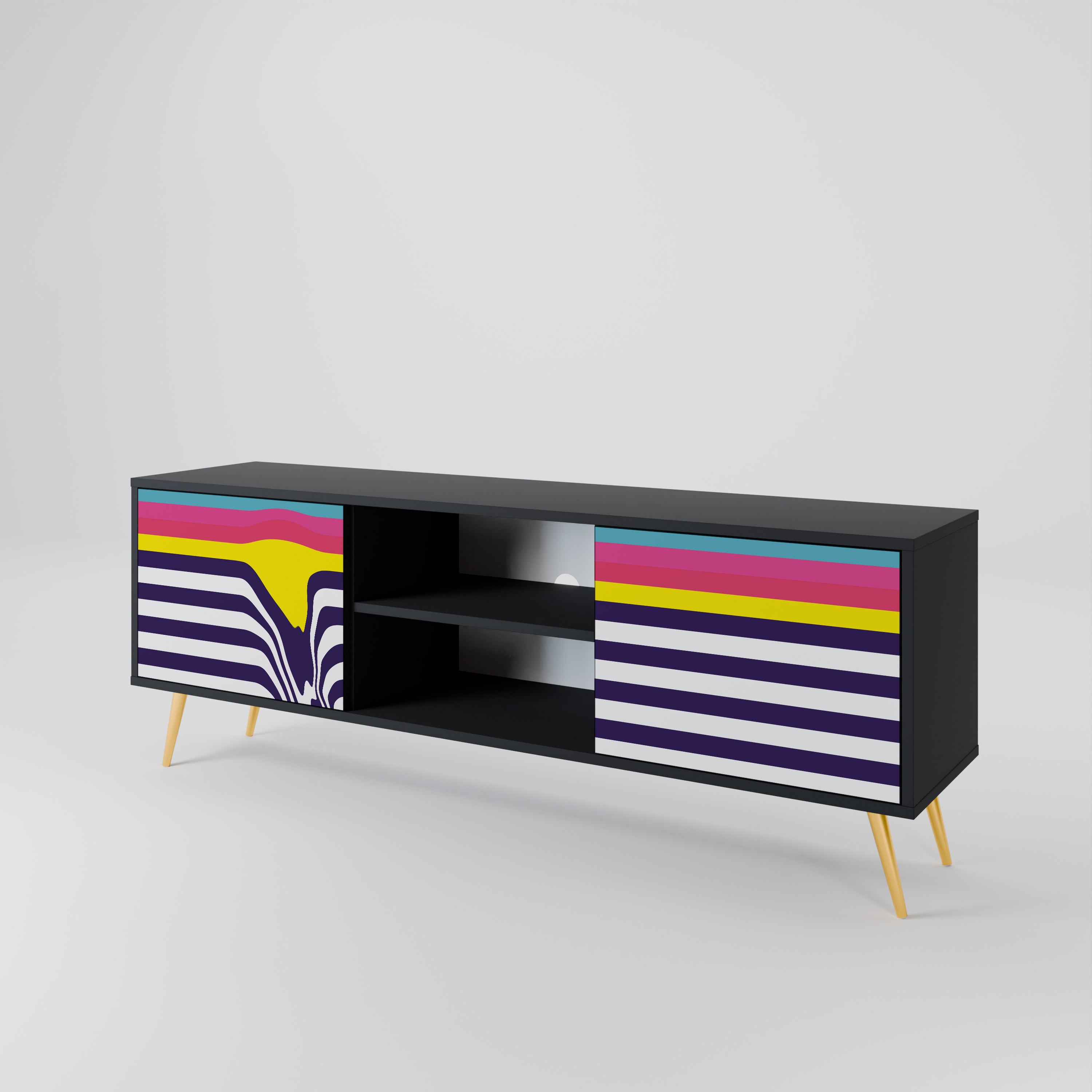 Mueble de TV de 2 puertas COLORFUL DIVERSION con acabado negro