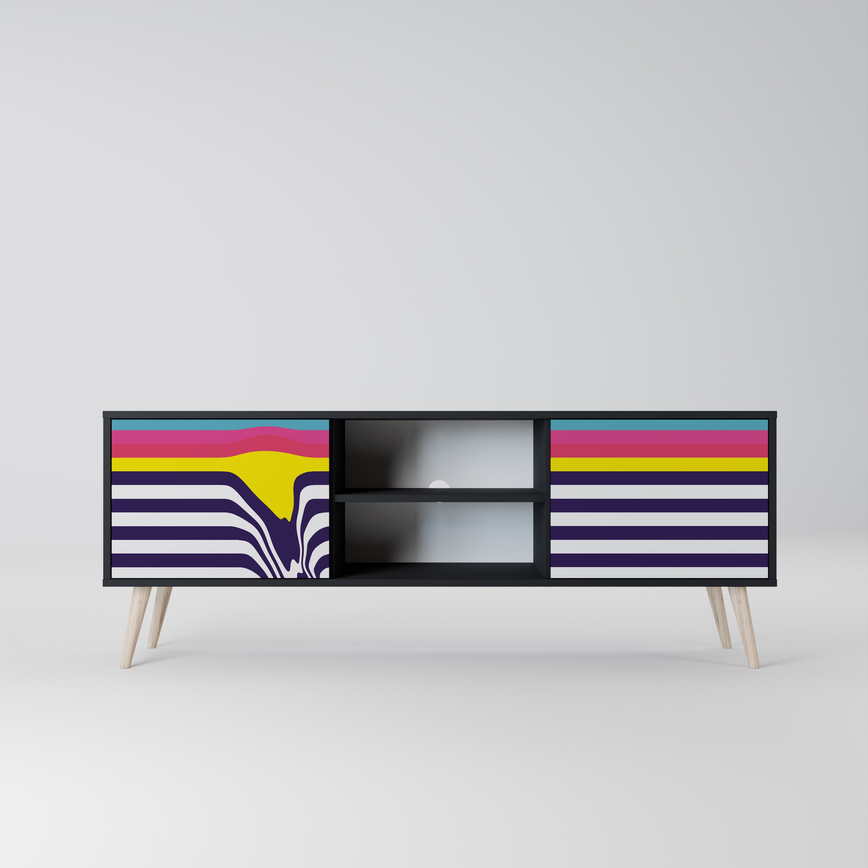 Mueble de TV de 2 puertas COLORFUL DIVERSION con acabado negro