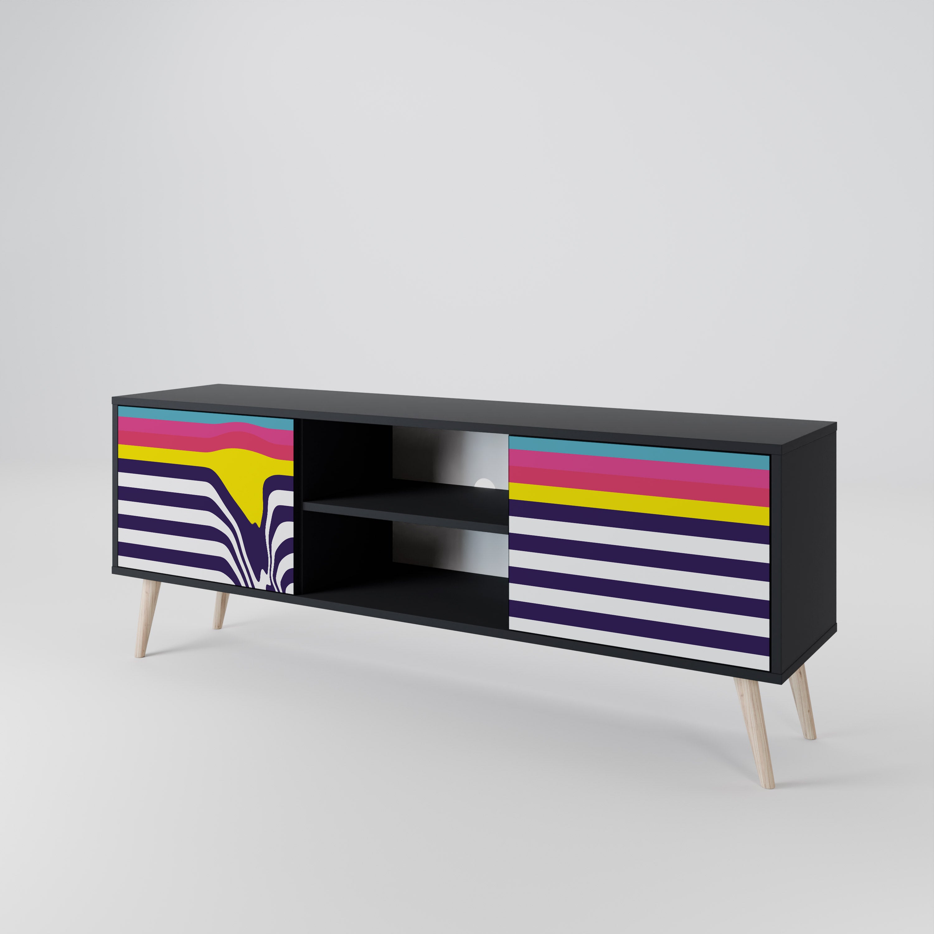 Mueble de TV de 2 puertas COLORFUL DIVERSION con acabado negro