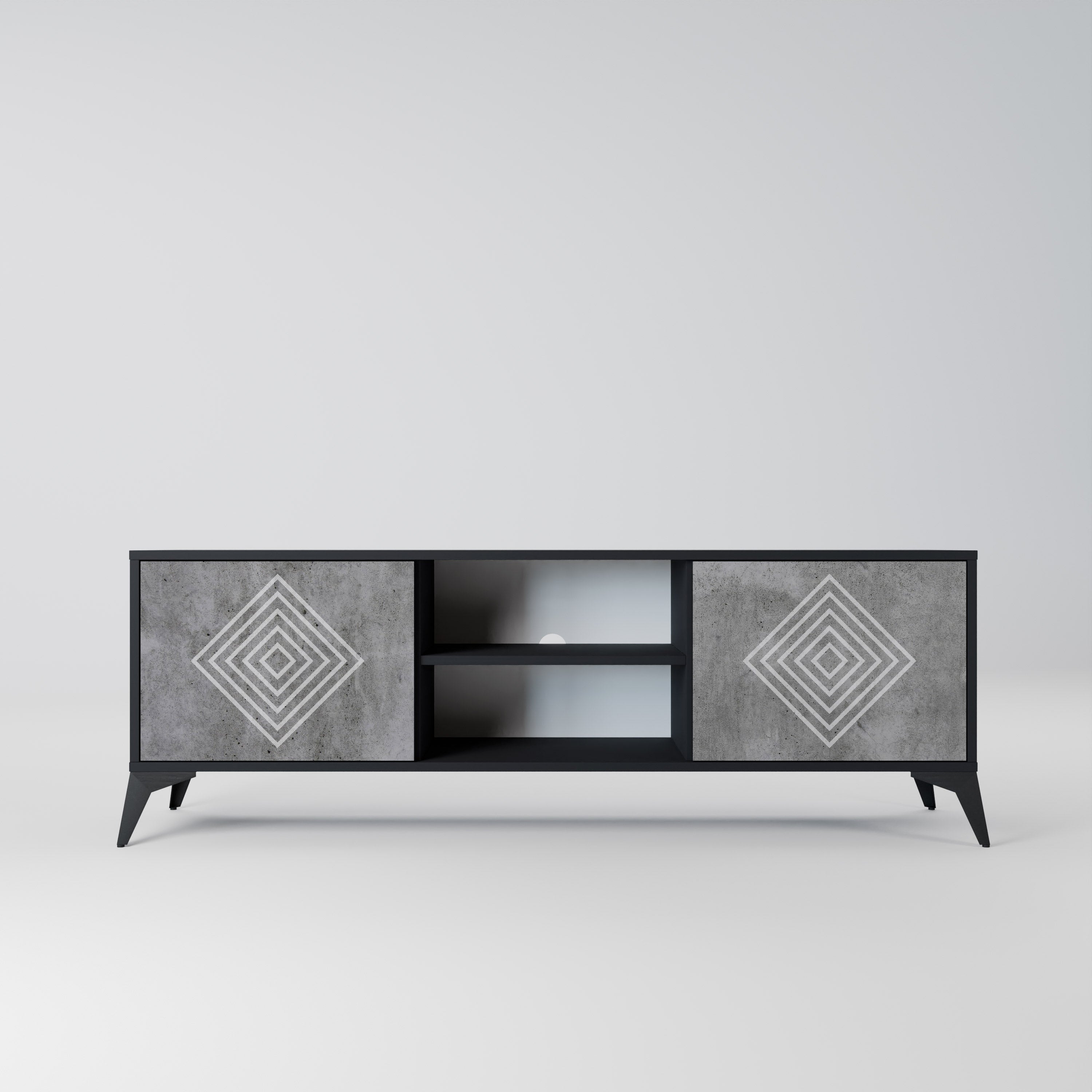 POLYGONAL ARTISTRY 2-Door TV Stand in Black Finish
