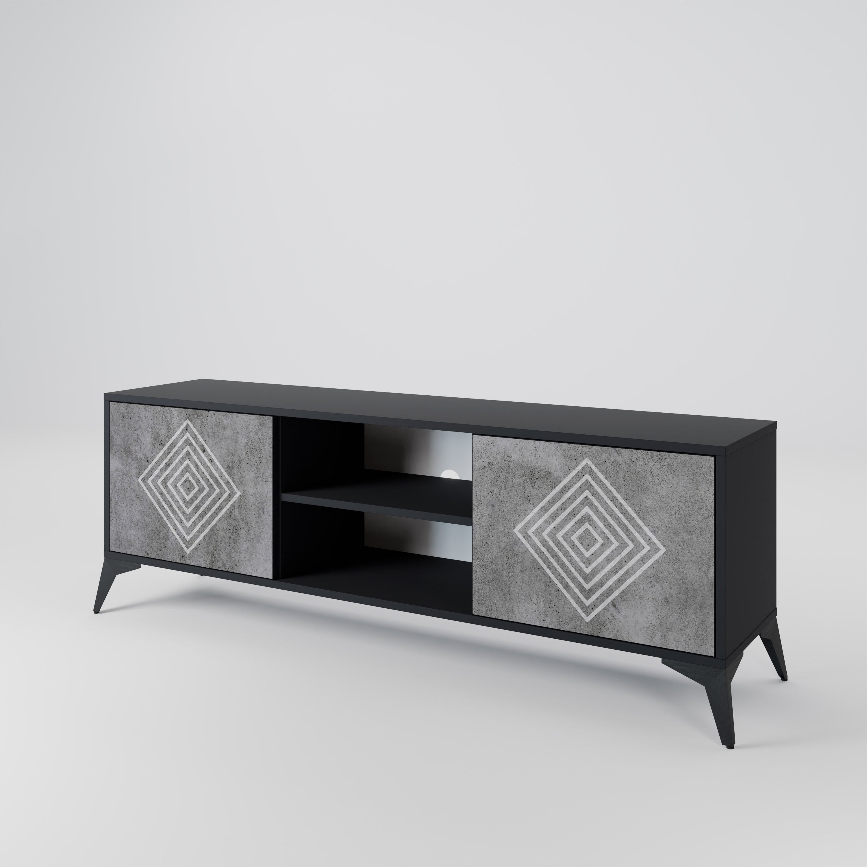 Mueble de TV de 2 puertas POLYGONAL ARTISTRY en acabado negro