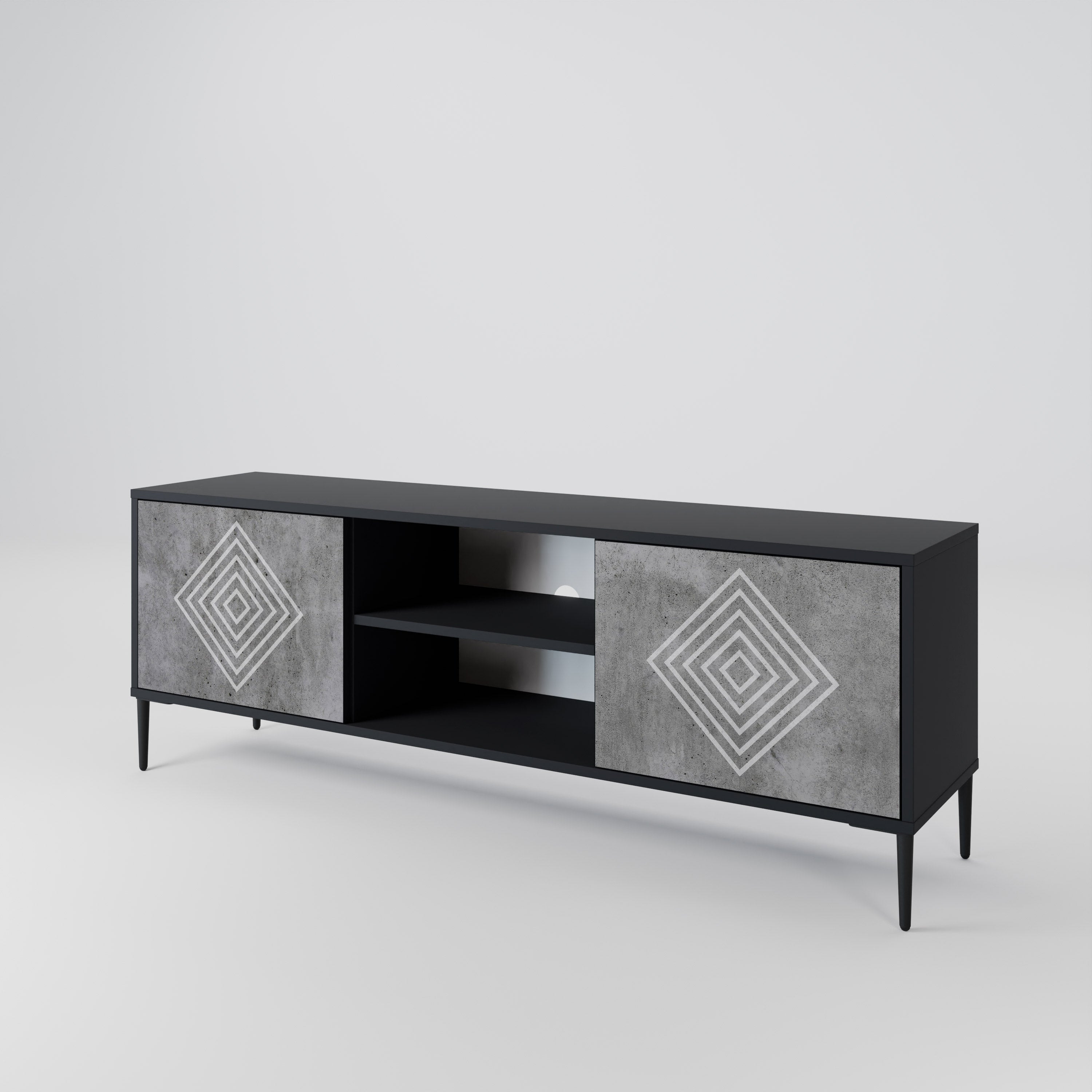 Mueble de TV de 2 puertas POLYGONAL ARTISTRY en acabado negro