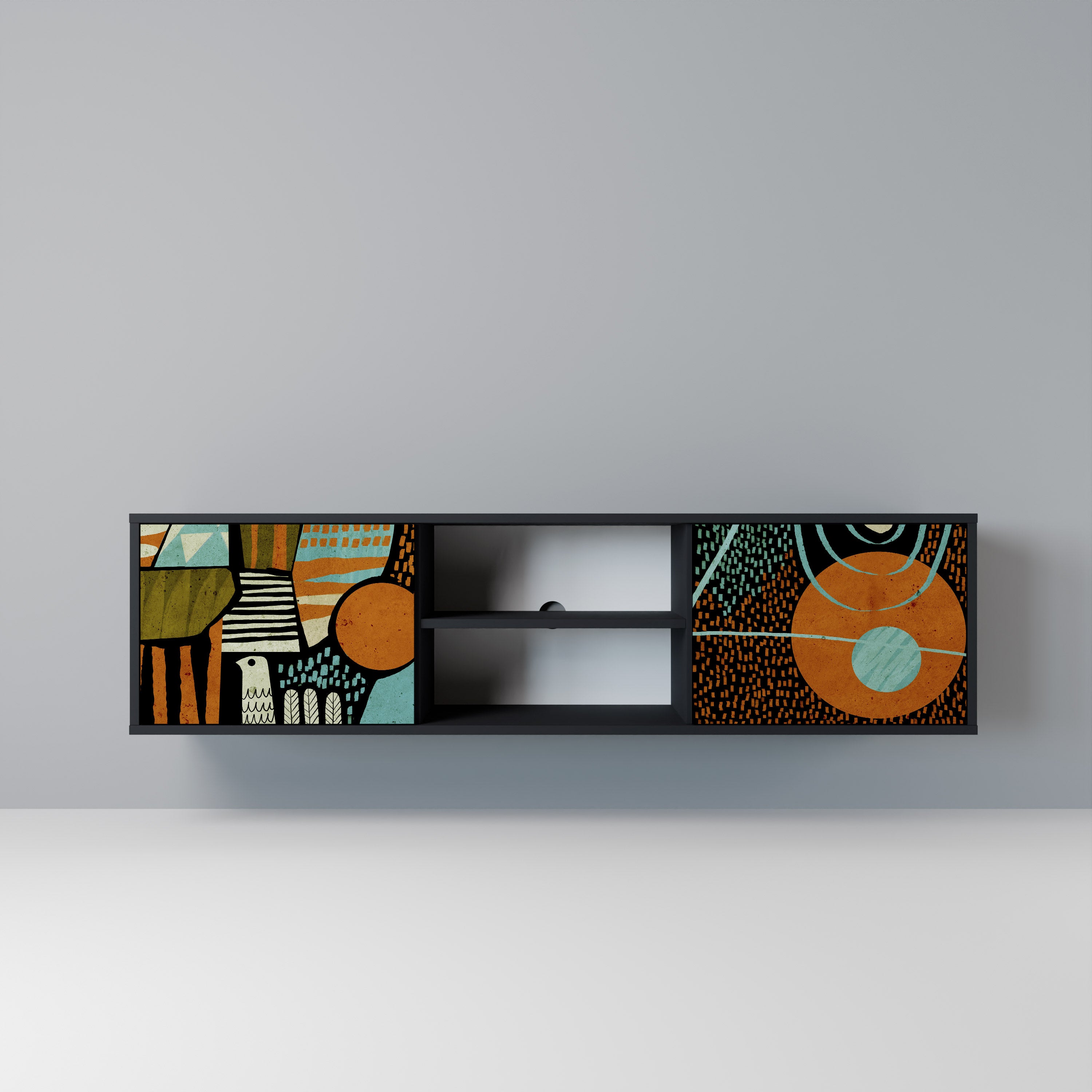 GEODE GLIMMER 2-Door TV Stand in Black Finish