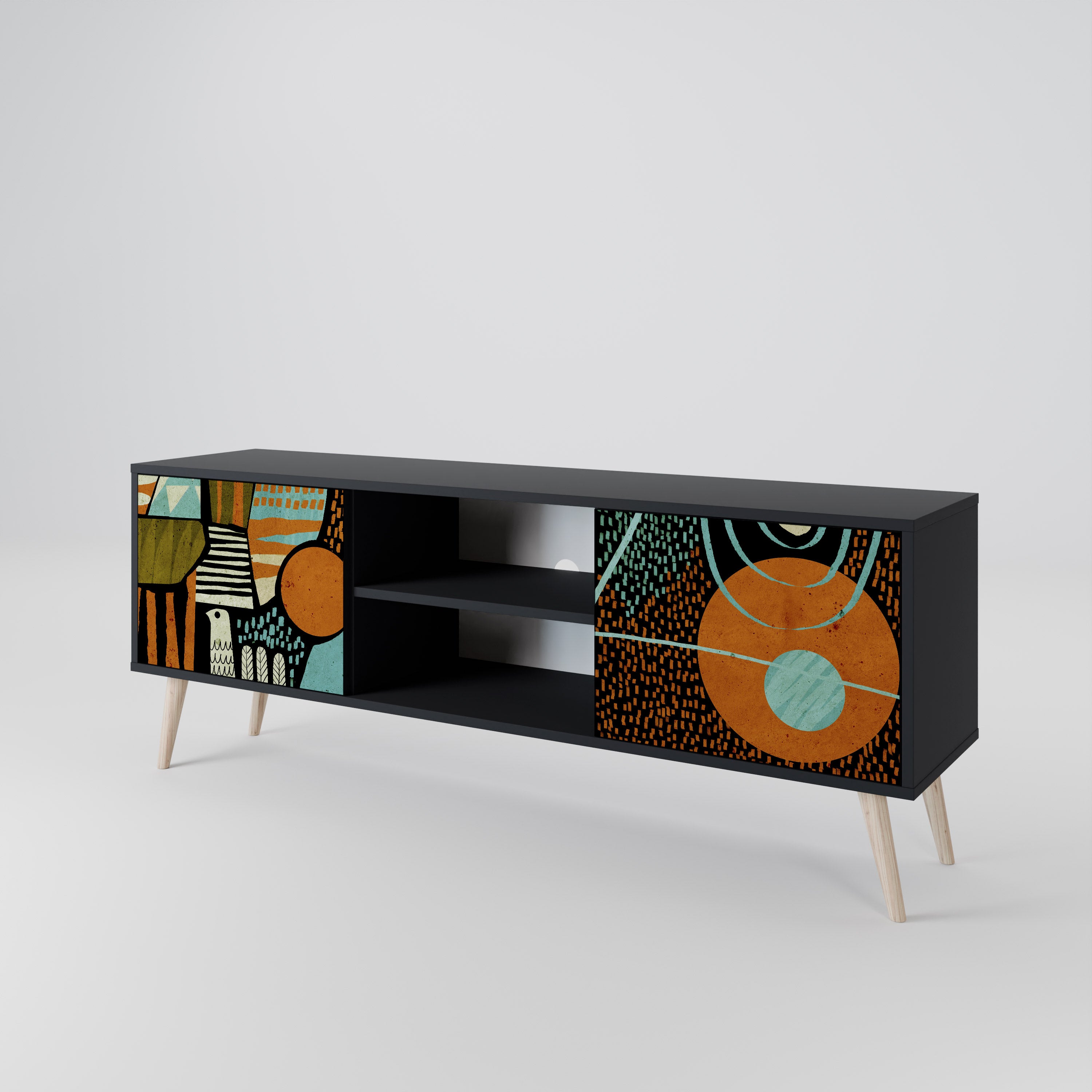 GEODE GLIMMER 2-Door TV Stand in Black Finish