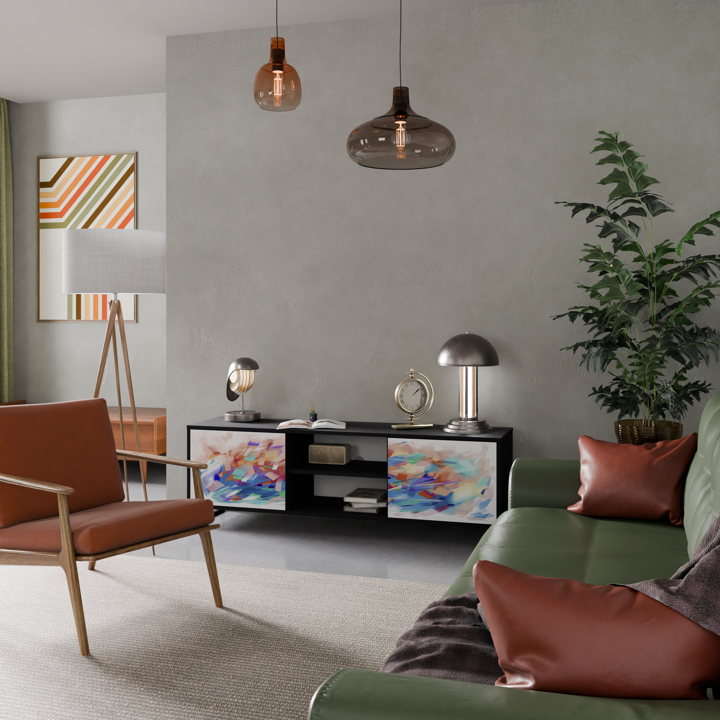 Mueble de TV de 2 puertas FINESSE MASH-UP con acabado negro