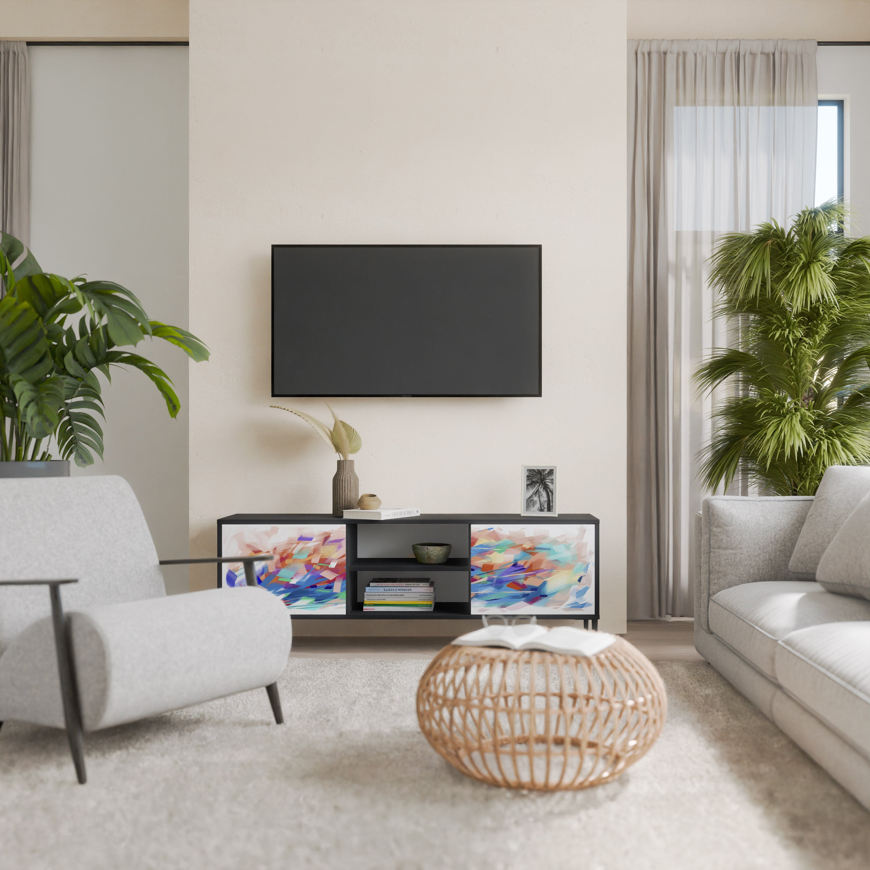 Mueble de TV de 2 puertas FINESSE MASH-UP con acabado negro
