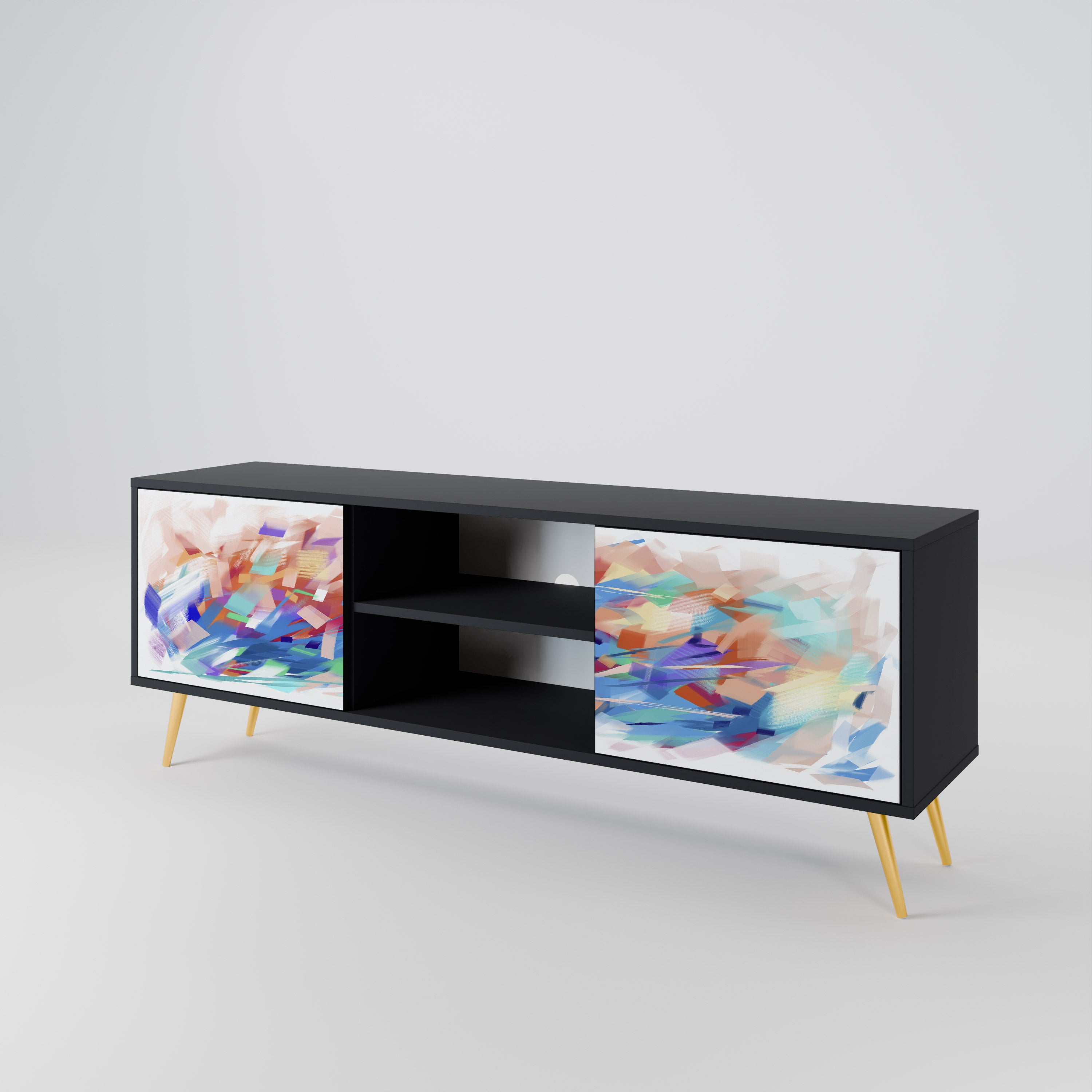 Mueble de TV de 2 puertas FINESSE MASH-UP con acabado negro
