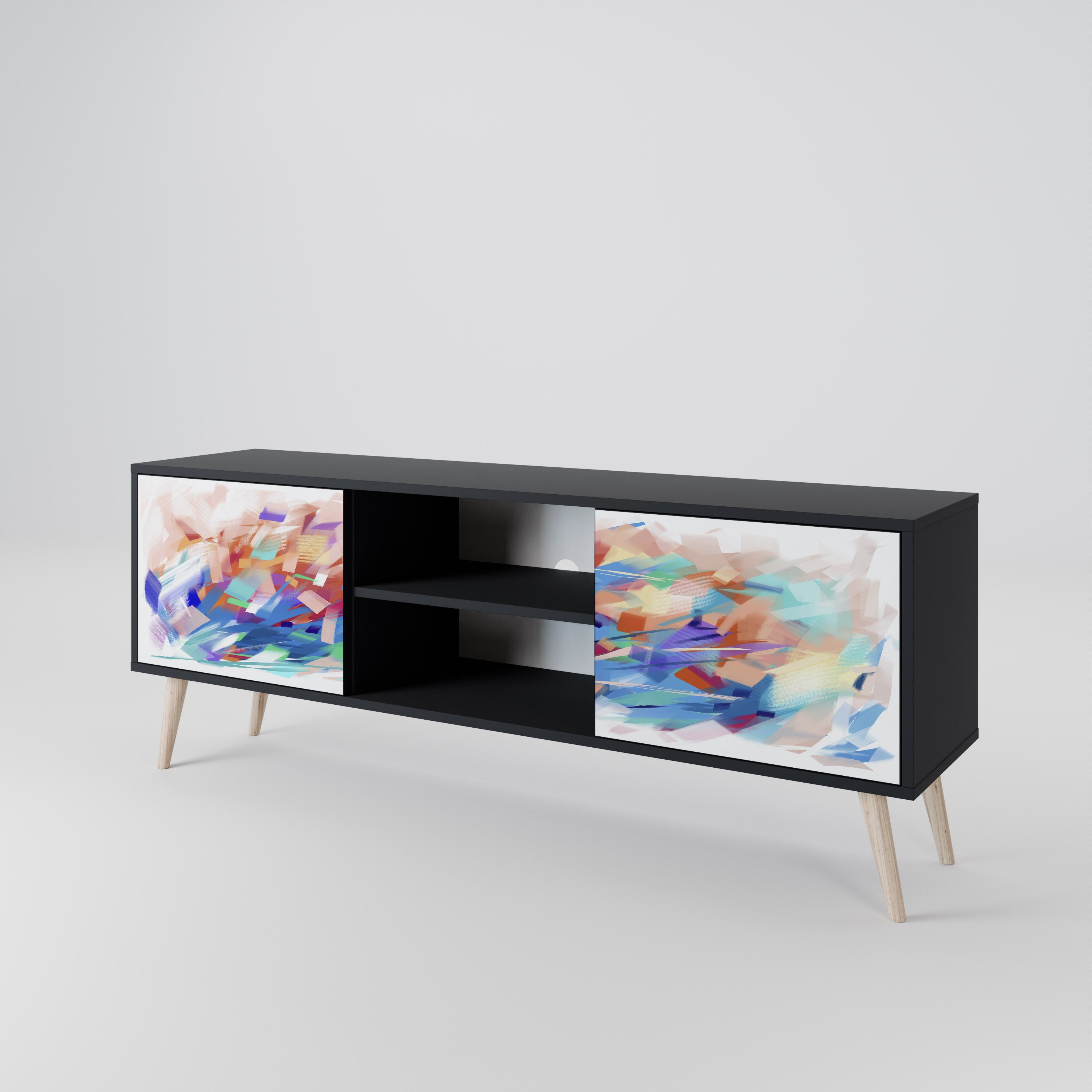 Mueble de TV de 2 puertas FINESSE MASH-UP con acabado negro