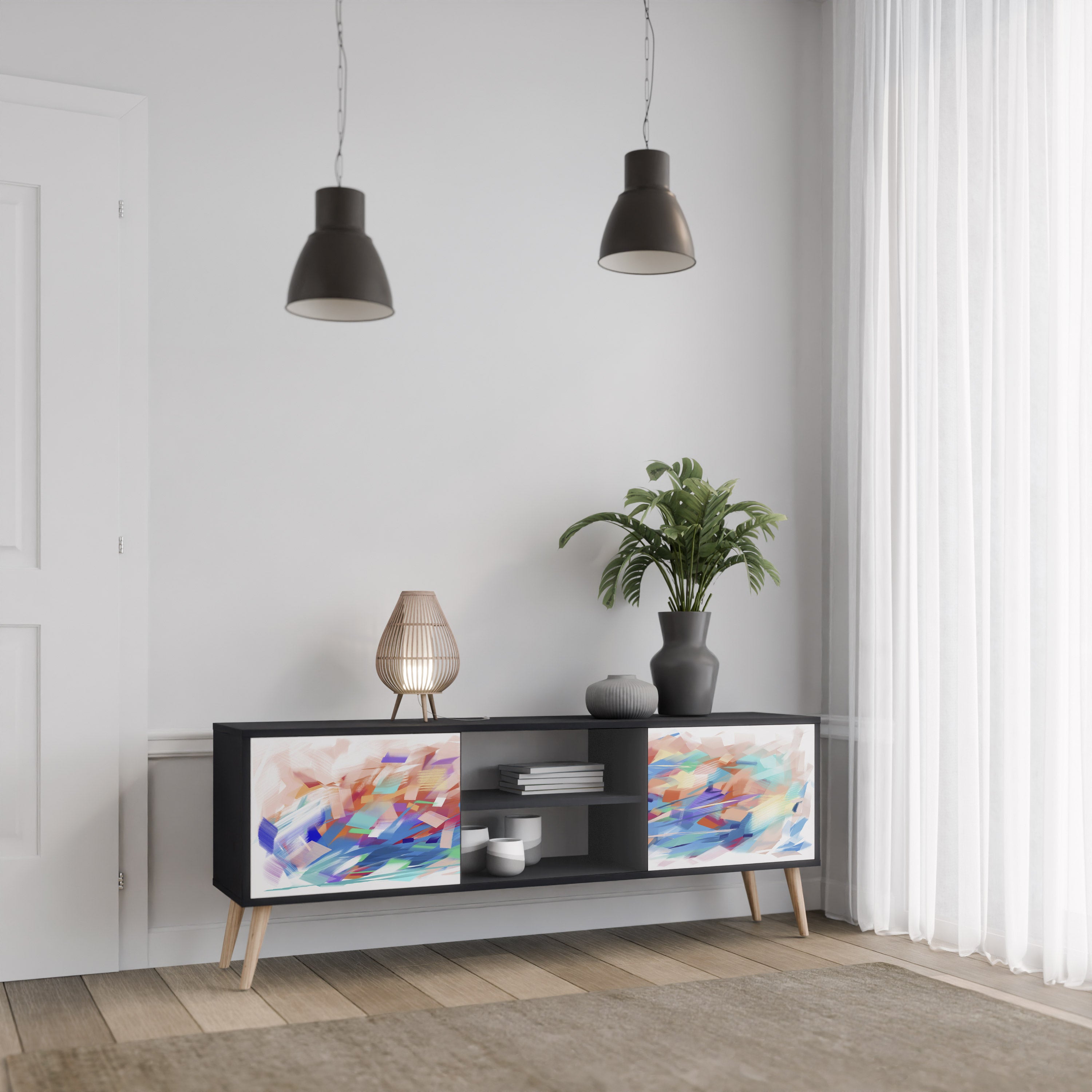 Mueble de TV de 2 puertas FINESSE MASH-UP con acabado negro
