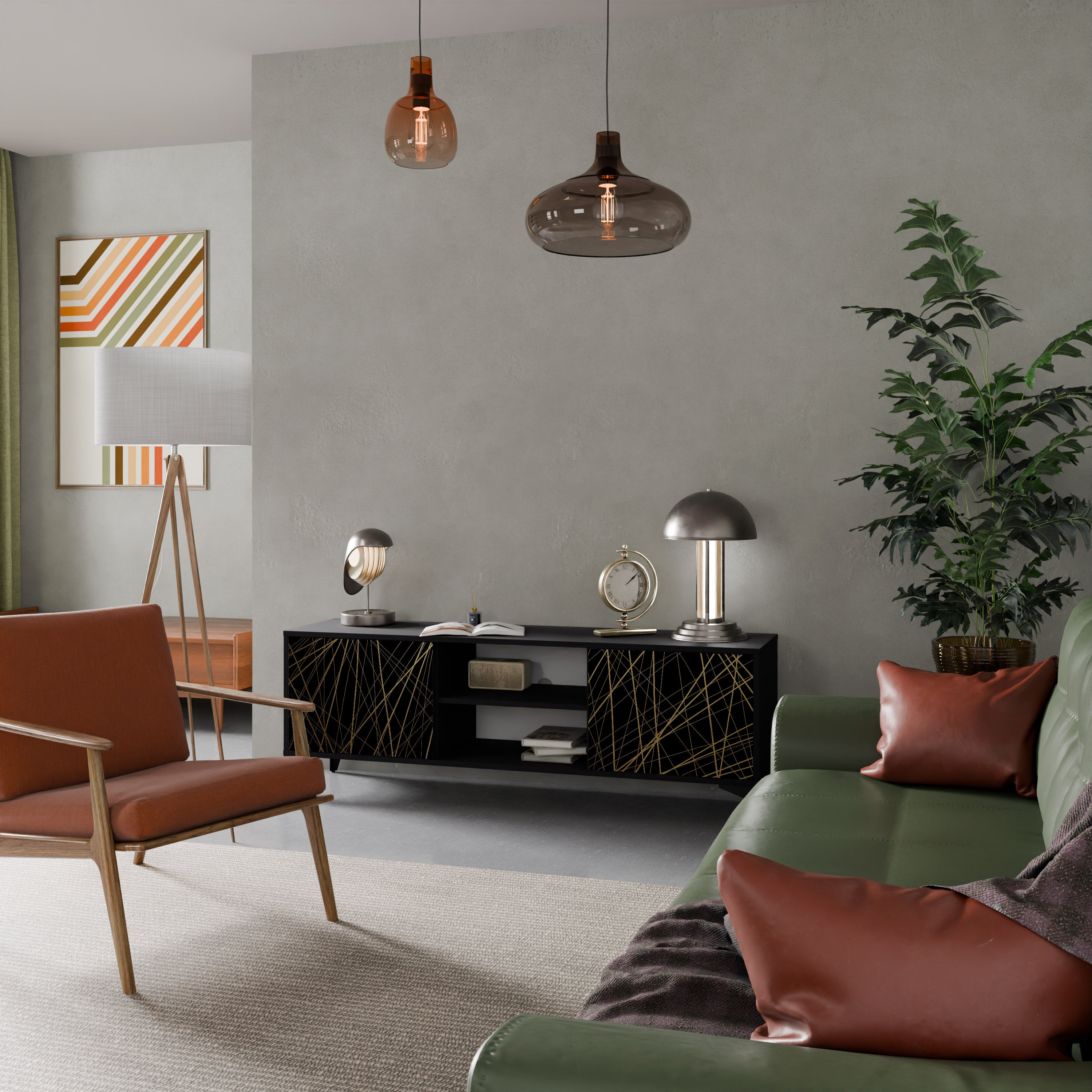 Mueble para TV de 2 puertas BRIGHT MESH con acabado negro