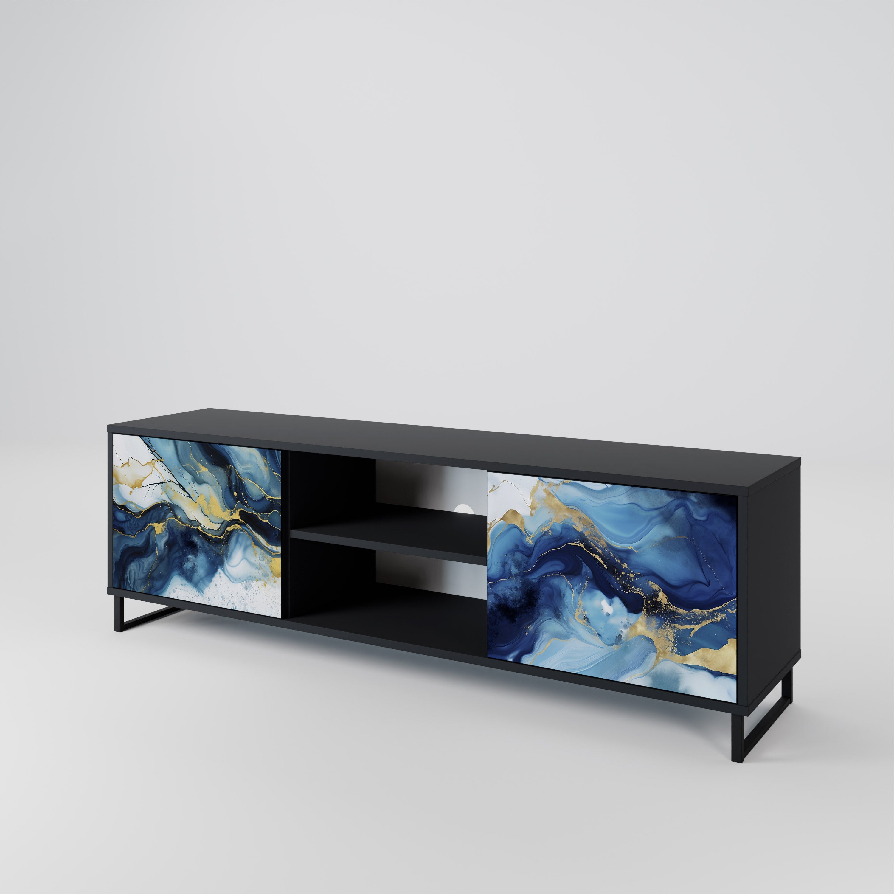 Mueble de TV de 2 puertas INKY MARBLE con acabado negro
