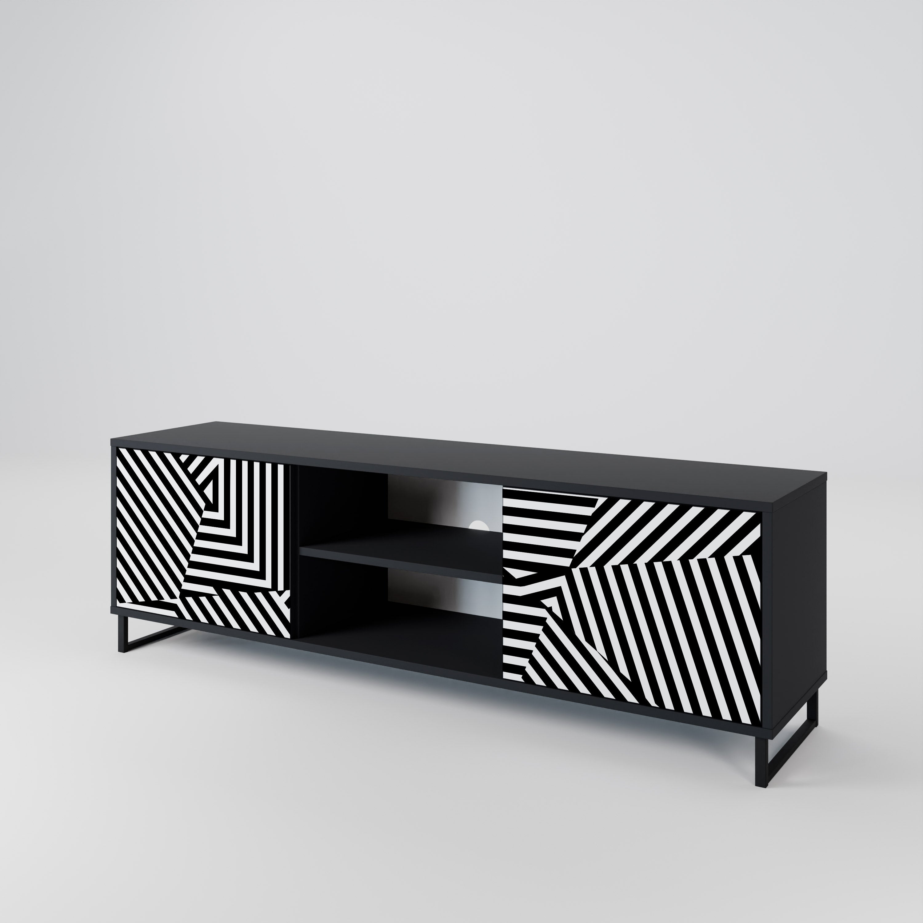 Mueble de TV ILLUSIONARY LATTICE de 2 puertas con acabado negro