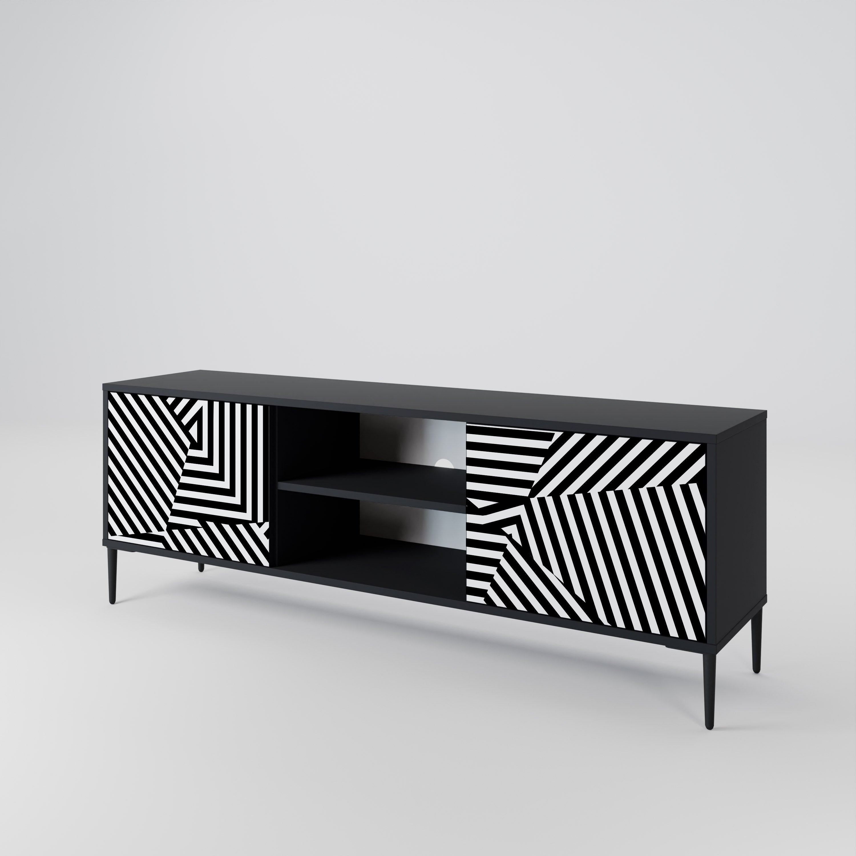 Mueble de TV ILLUSIONARY LATTICE de 2 puertas con acabado negro