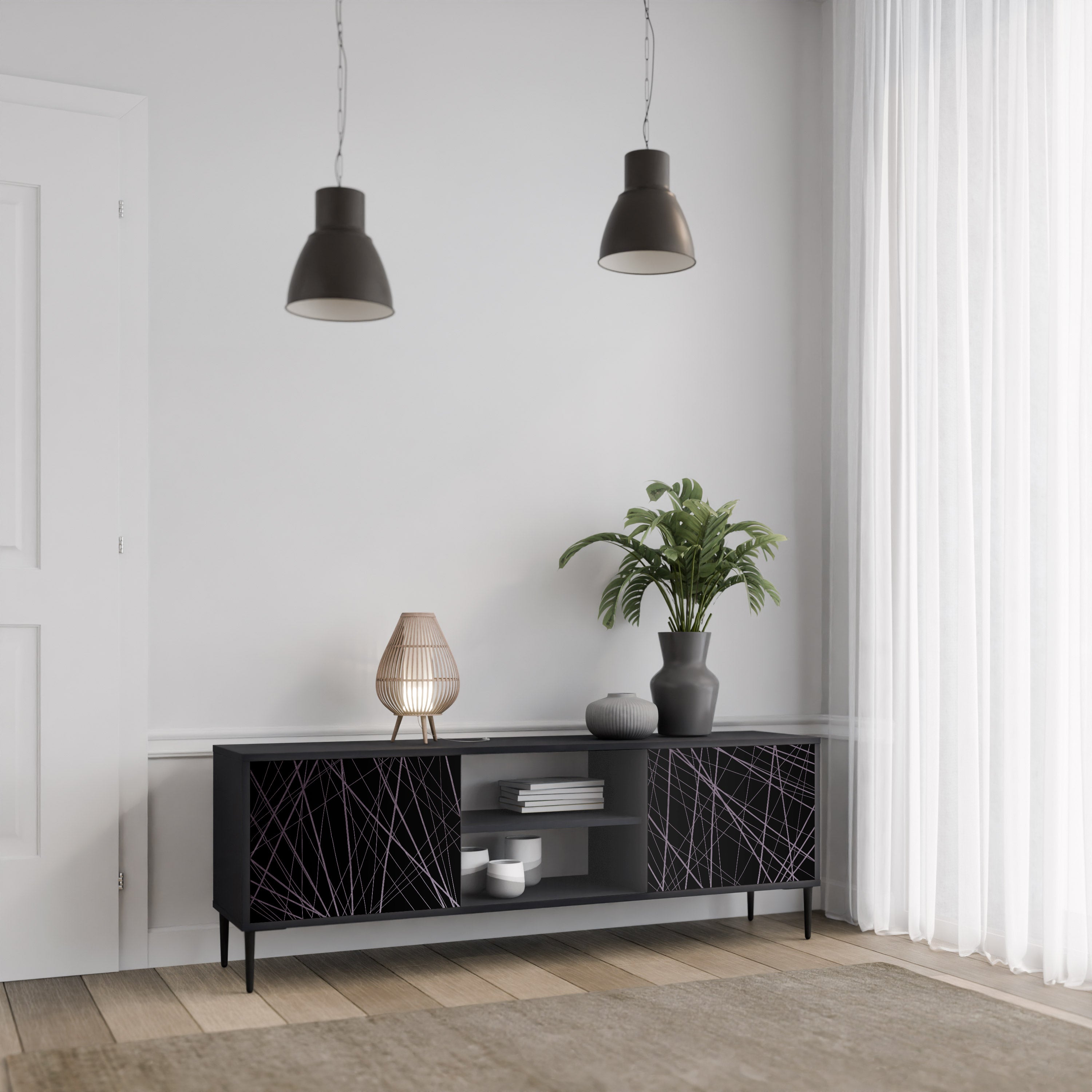 Mueble de TV de 2 puertas SHIMMER SPIDEGRAM con acabado negro