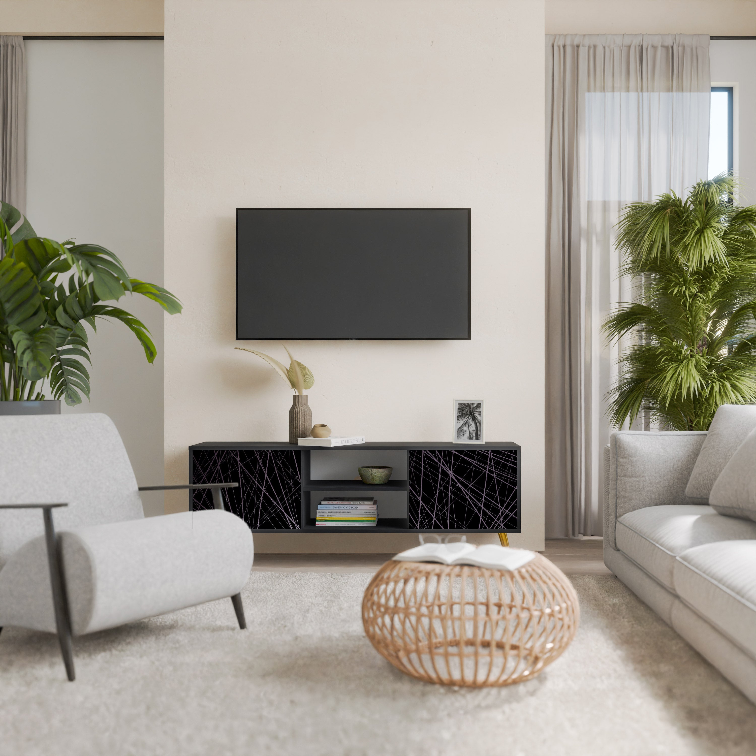 Mueble de TV de 2 puertas SHIMMER SPIDEGRAM con acabado negro