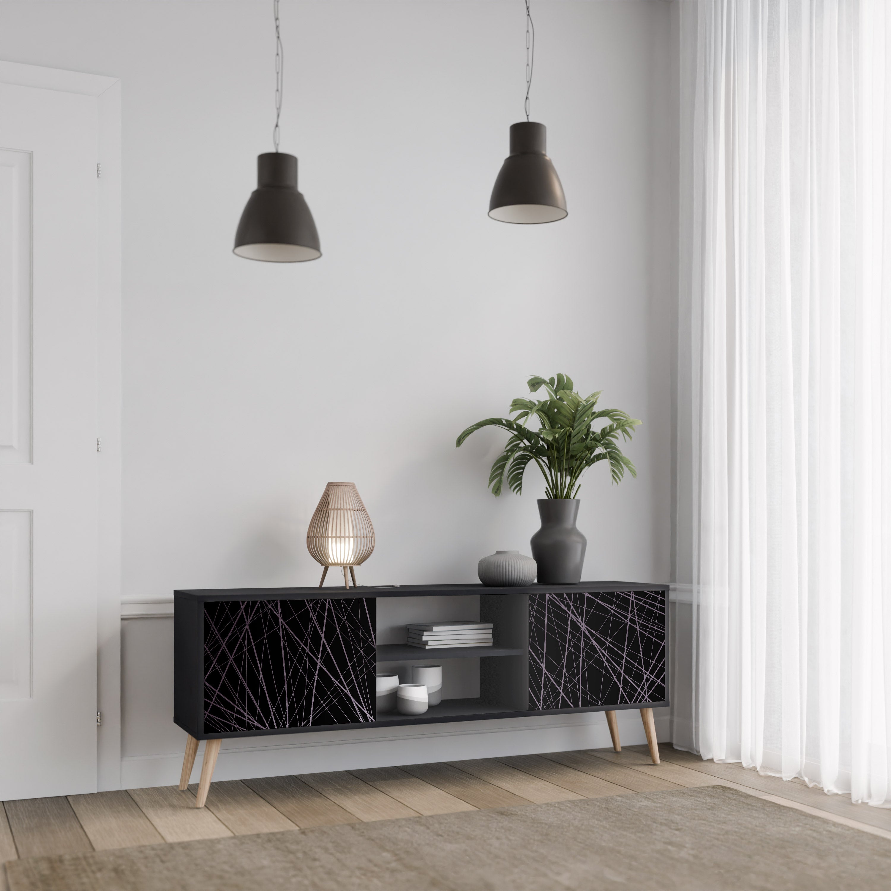 Mueble de TV de 2 puertas SHIMMER SPIDEGRAM con acabado negro