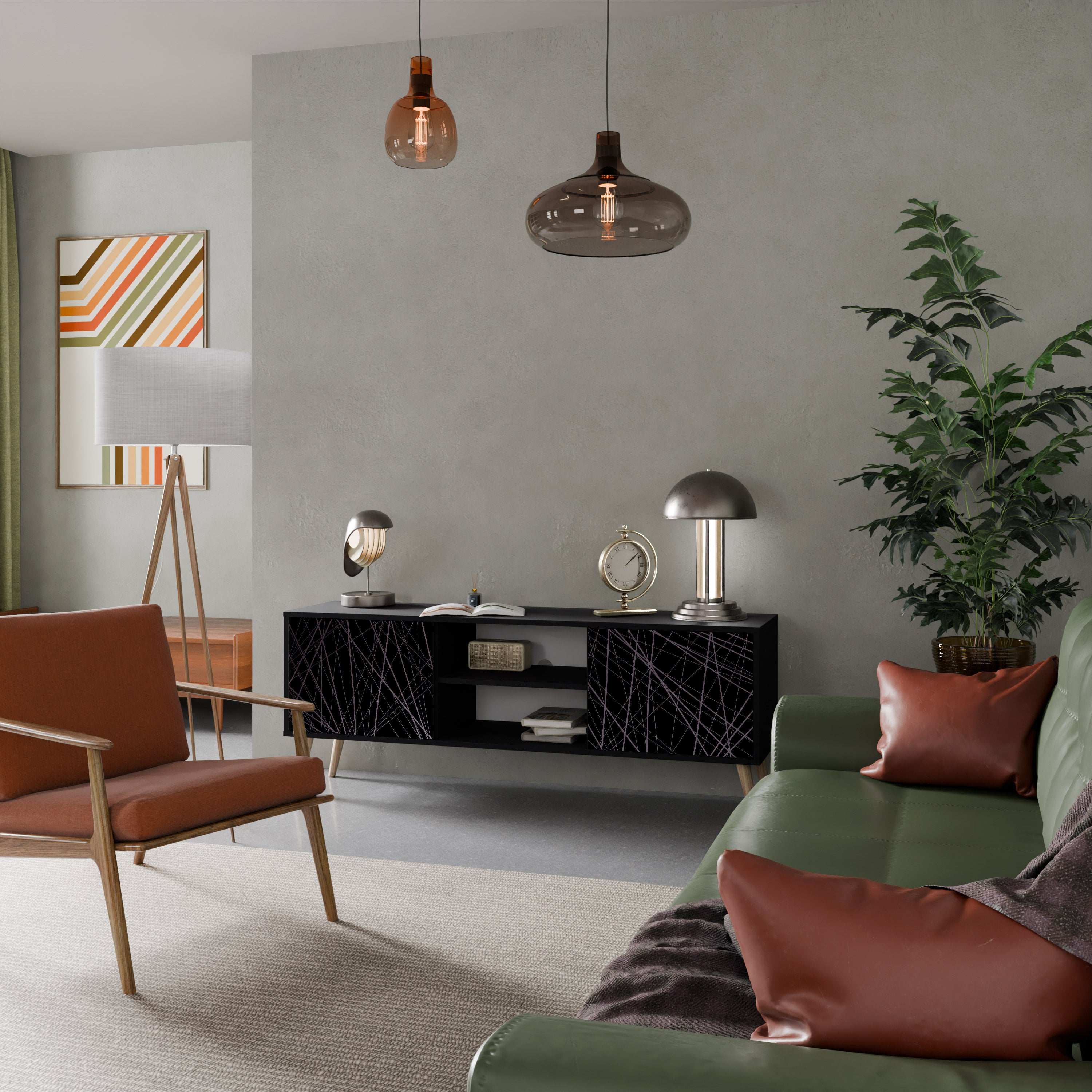 Mueble de TV de 2 puertas SHIMMER SPIDEGRAM con acabado negro