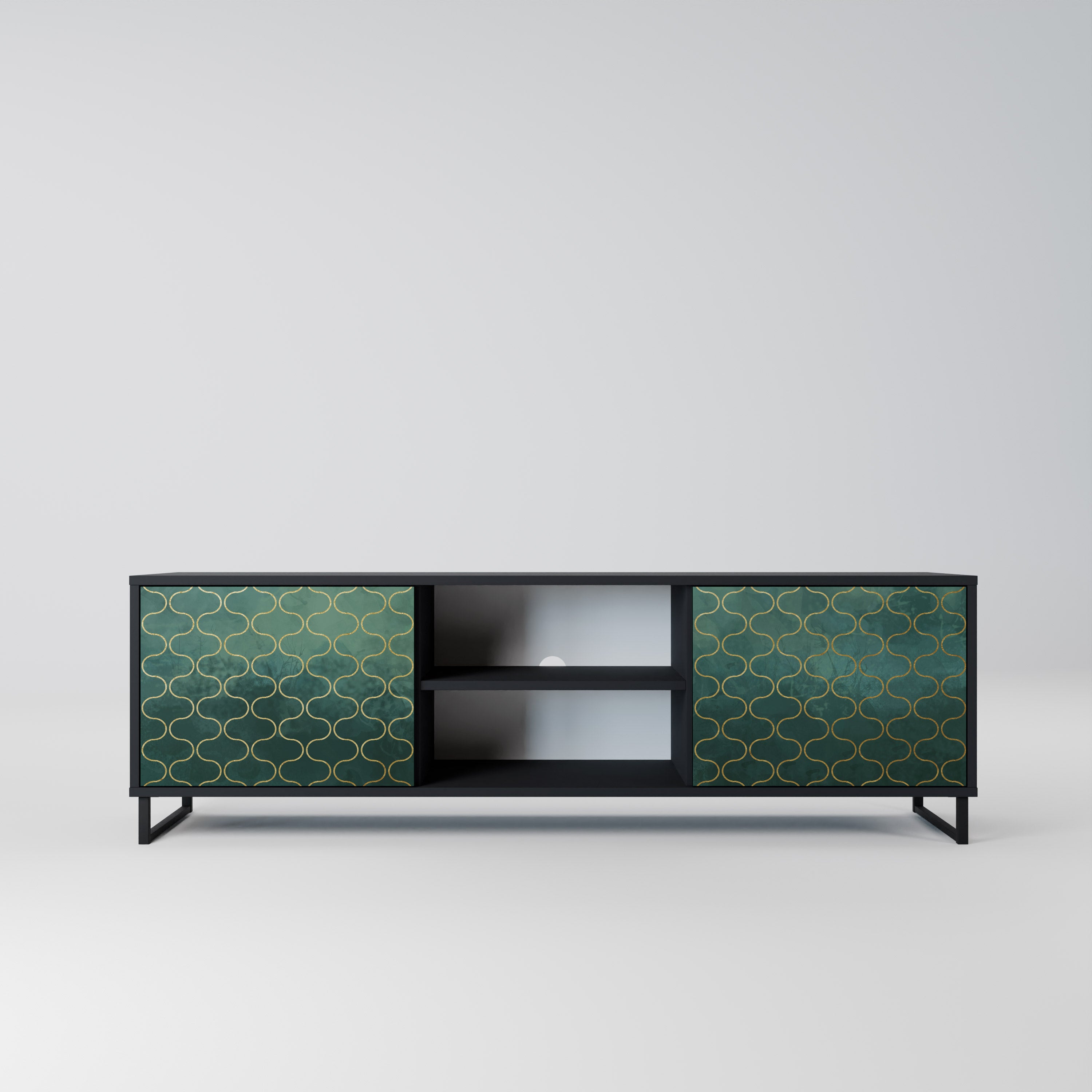 TESSELATED GREENERY 2-Door TV Stand in Black Finish