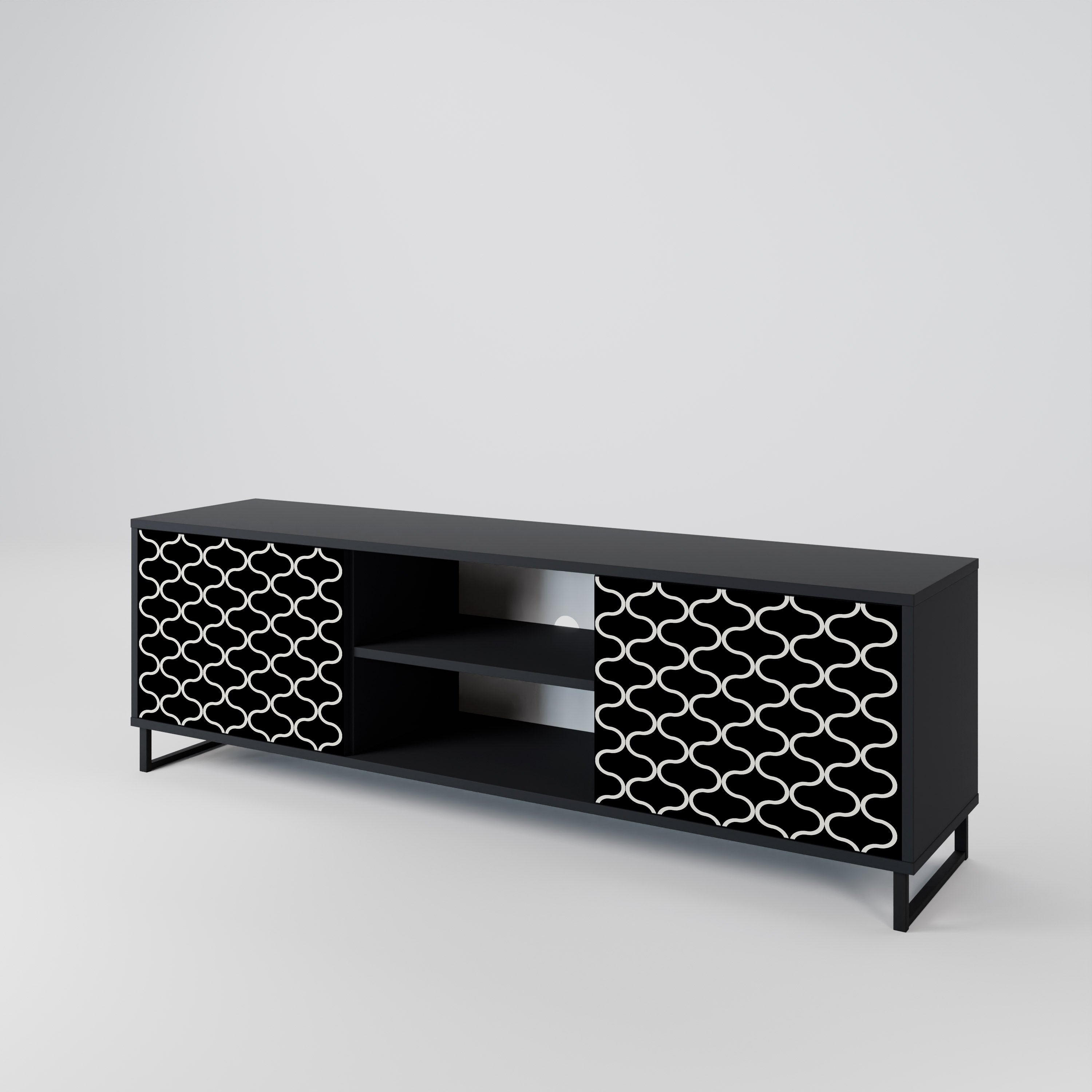 Mueble para TV de 2 puertas TESSELATED BLACKNESS con acabado negro