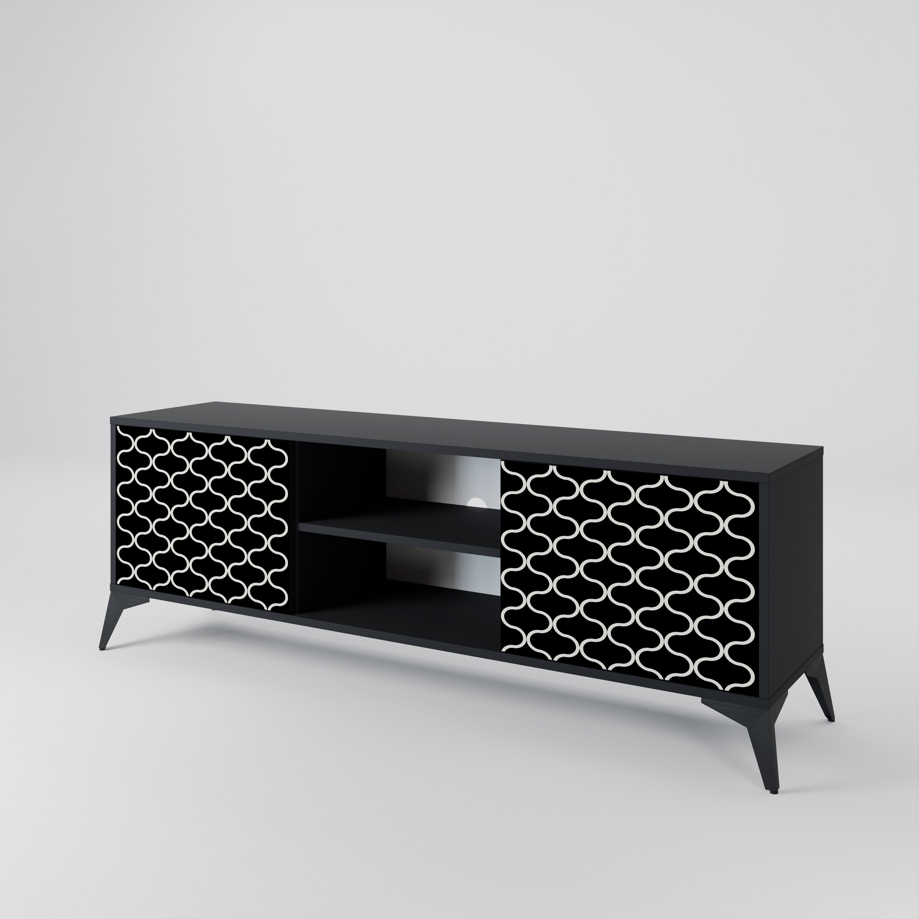 Mueble para TV de 2 puertas TESSELATED BLACKNESS con acabado negro