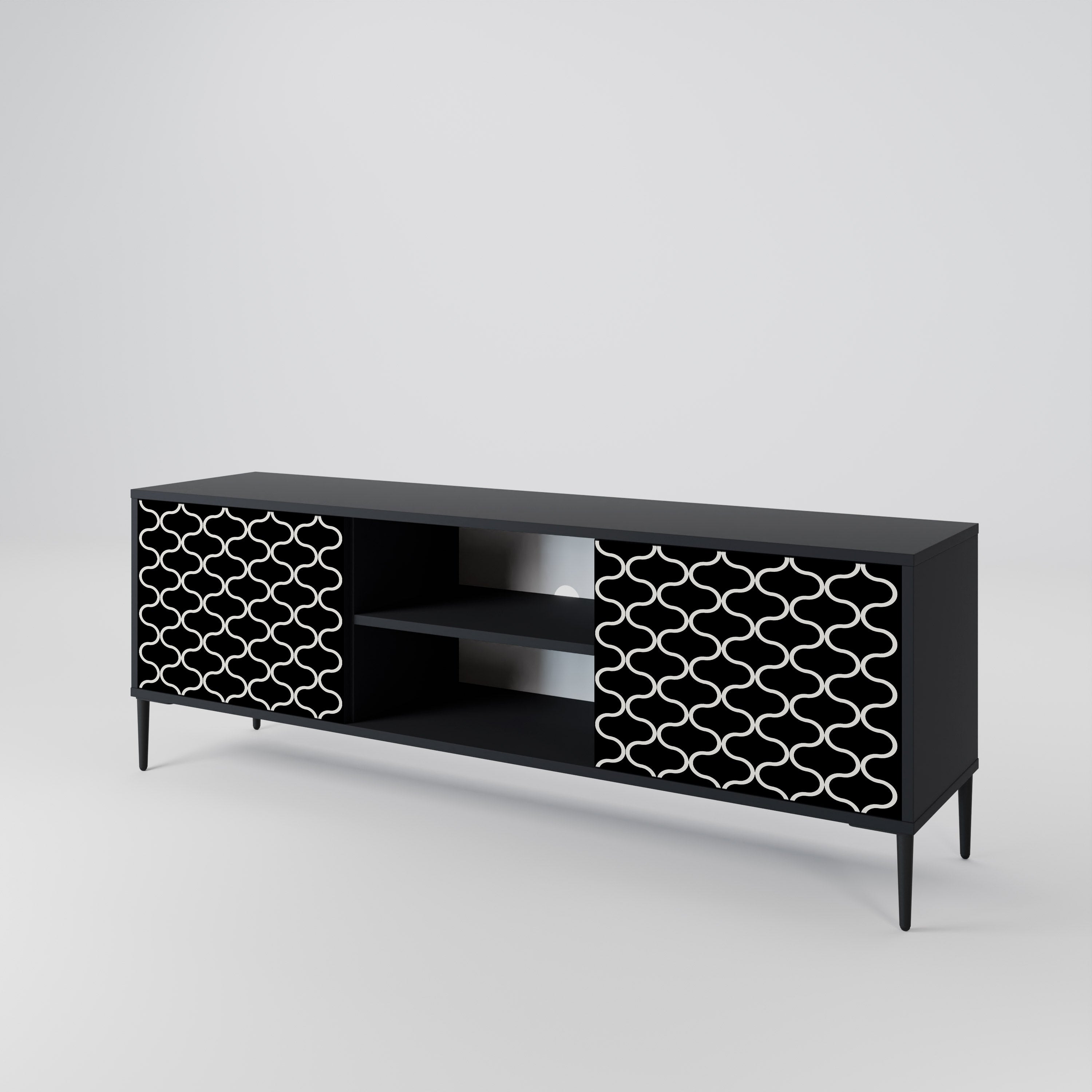 Mueble para TV de 2 puertas TESSELATED BLACKNESS con acabado negro