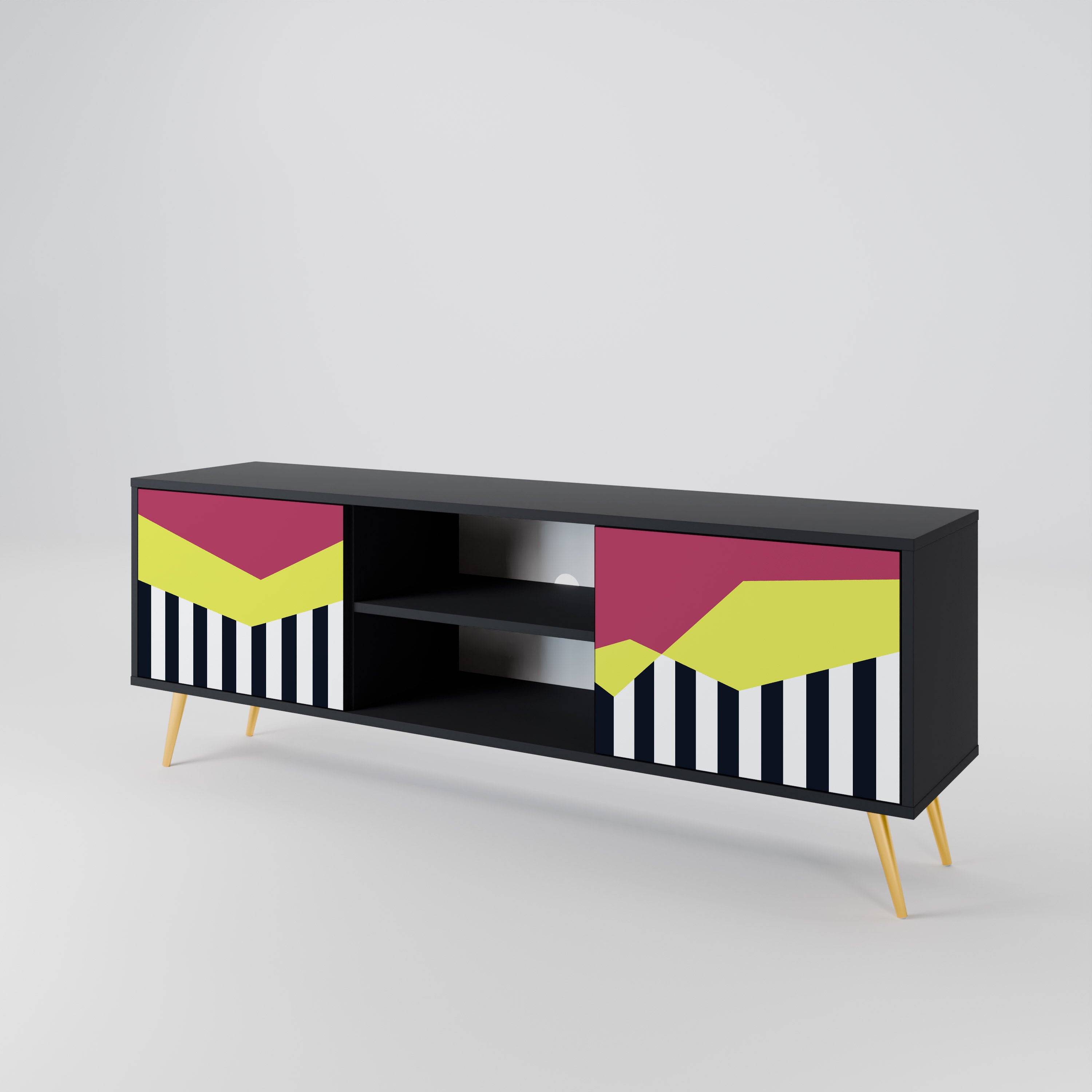 Mueble de TV PIANO FANTASY de 2 puertas con acabado negro